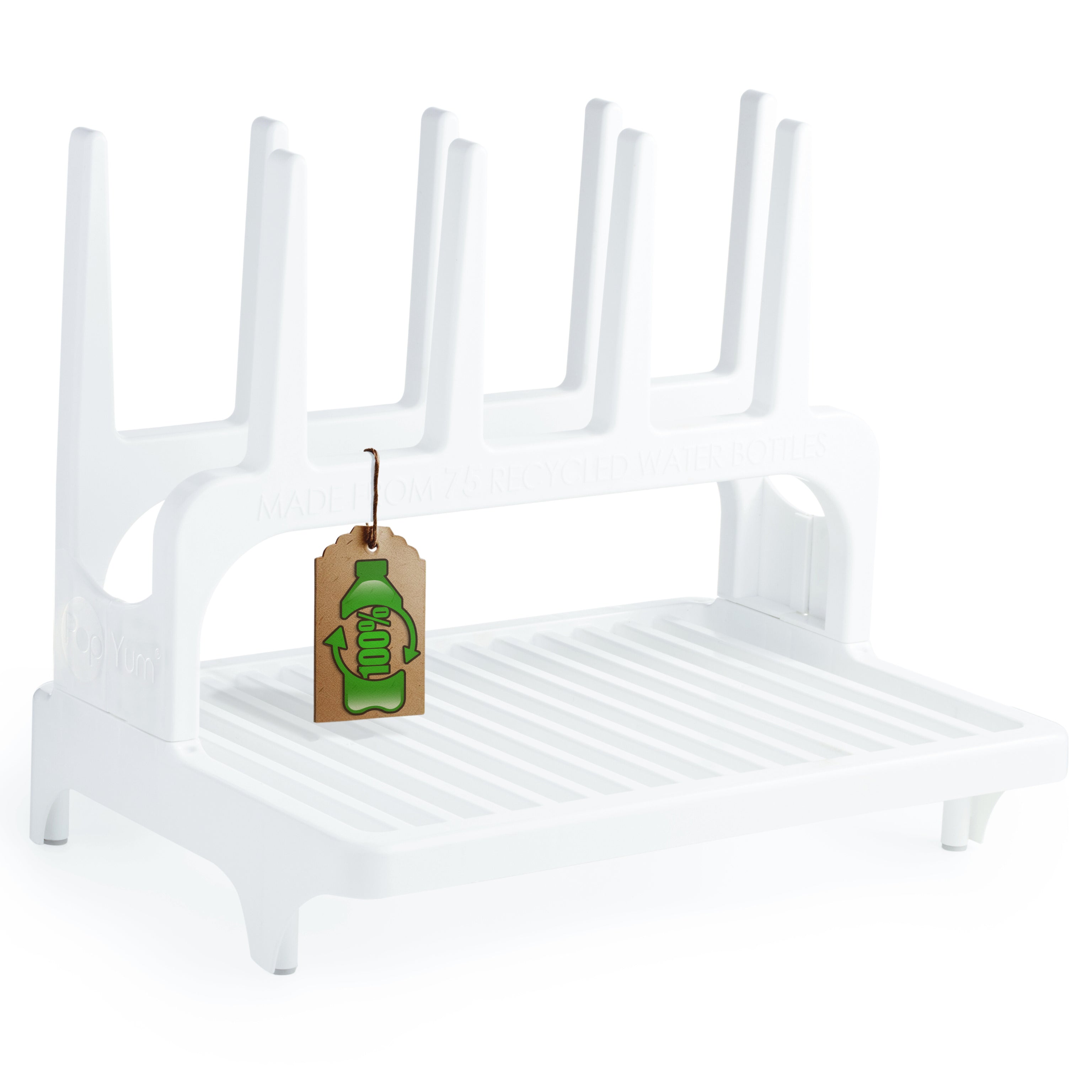 PopYum Glacier White Space Saving Drying Rack from 100% Recycled Bottles, countertop for Baby Bottles, Plastic Bags, Cups, Glass, tumblers, Compact - PopYum