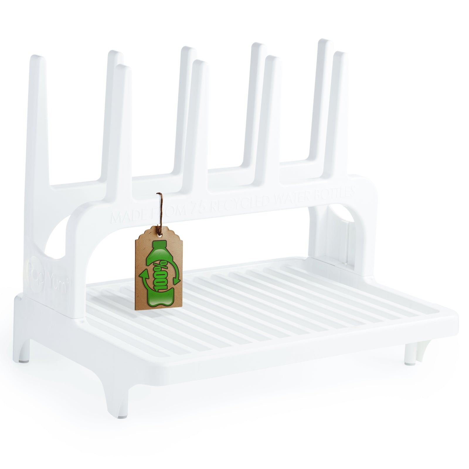 PopYum Glacier White Space Saving Drying Rack from 100% Recycled Bottles, countertop for Baby Bottles, Plastic Bags, Cups, Glass, tumblers, Compact - PopYum