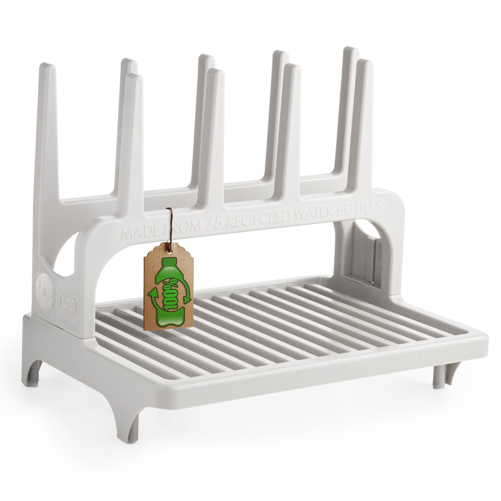 PopYum Seattle Gray Space Saving Drying Rack from 100% Recycled Bottles, countertop for Baby Bottle, Plastic Bags, Cups, Glass, tumblers, Compact - PopYum
