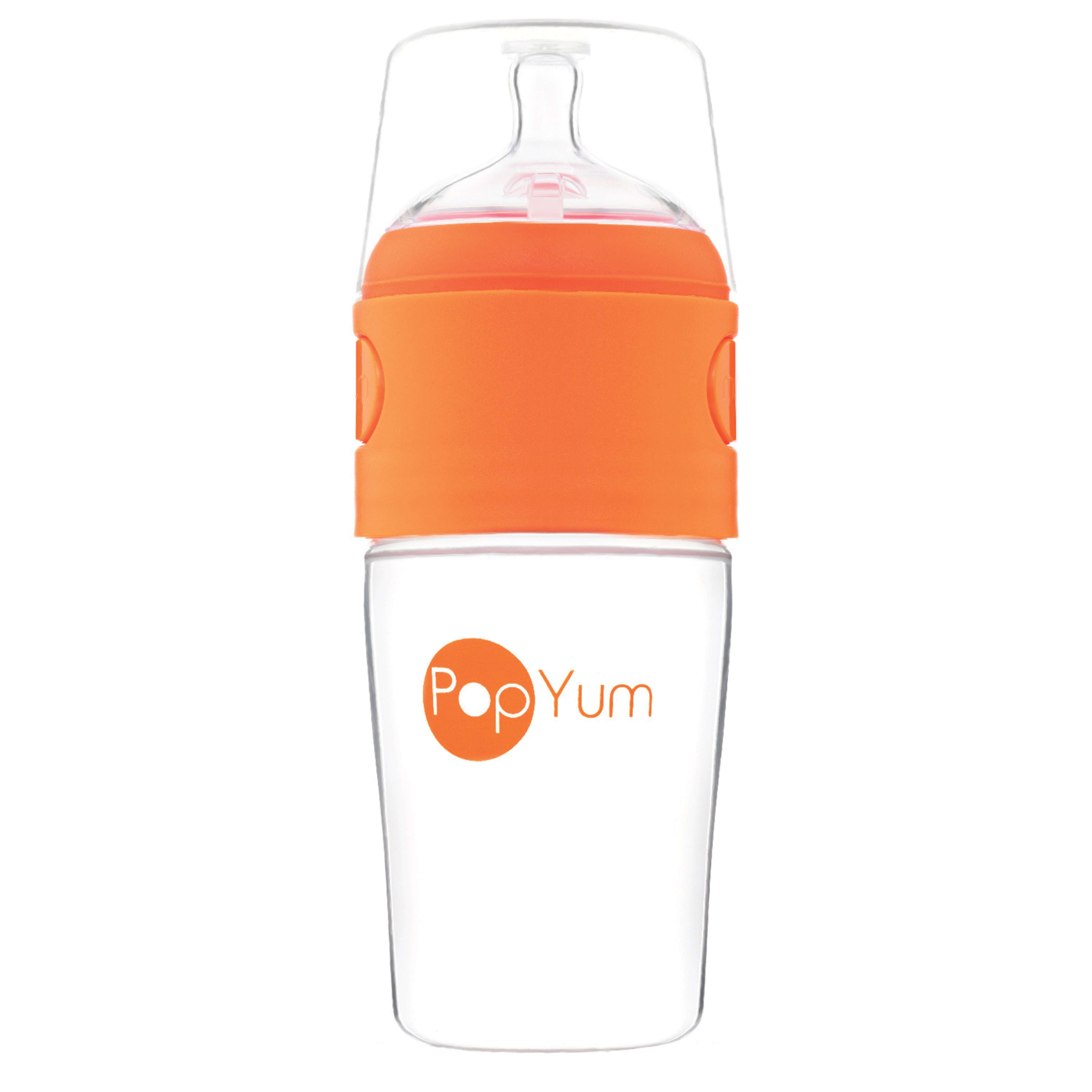 PopYum 9oz Anti-Colic Baby Bottle for Breast and Formula Feeding, Orange, #2 Medium Flow Nipples - PopYum
