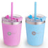 PopYum 9oz Insulated Stainless Steel Kids’ Cups with Lid and Straw, 2-Pack, Blue & Pink, stackable, sippy, baby, child, toddler, tumbler - PopYum