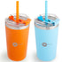 PopYum 13oz Insulated Stainless Steel Kids’ Cups with Lid and Straw, 2-Pack, Orange & Blue, stackable, sippy, baby, child, toddler, tumbler - PopYum