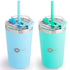 PopYum 13oz Insulated Stainless Steel Kids’ Cups with Lid and Straw, 2-Pack, Blue & Green, stackable, sippy, baby, child, toddler, tumbler - PopYum