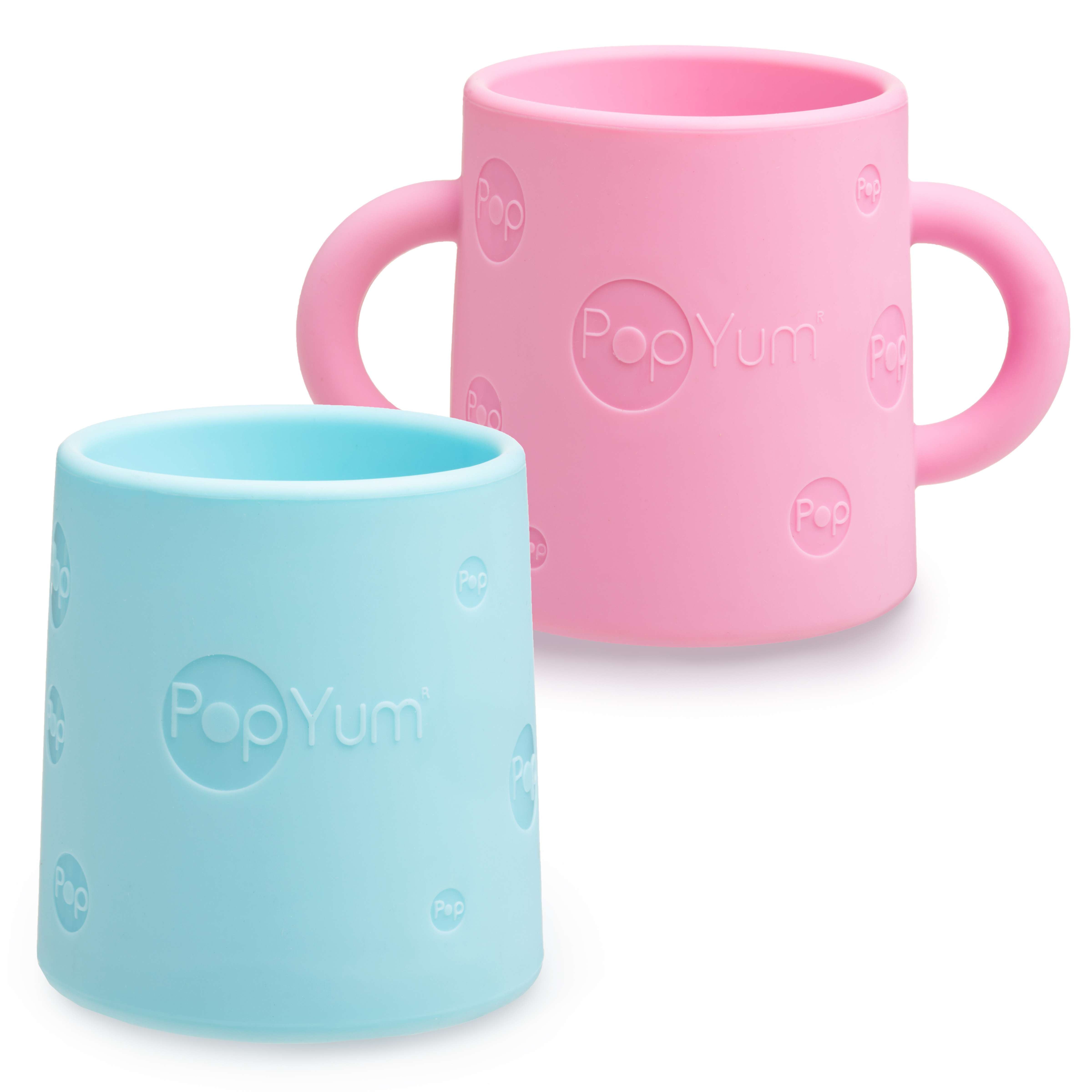 PopYum Silicone Training Cup 2-Pack for Baby and Toddler, handles, BPA Free, self feeding training, tumbler (orchid pink and sky blue) - PopYum