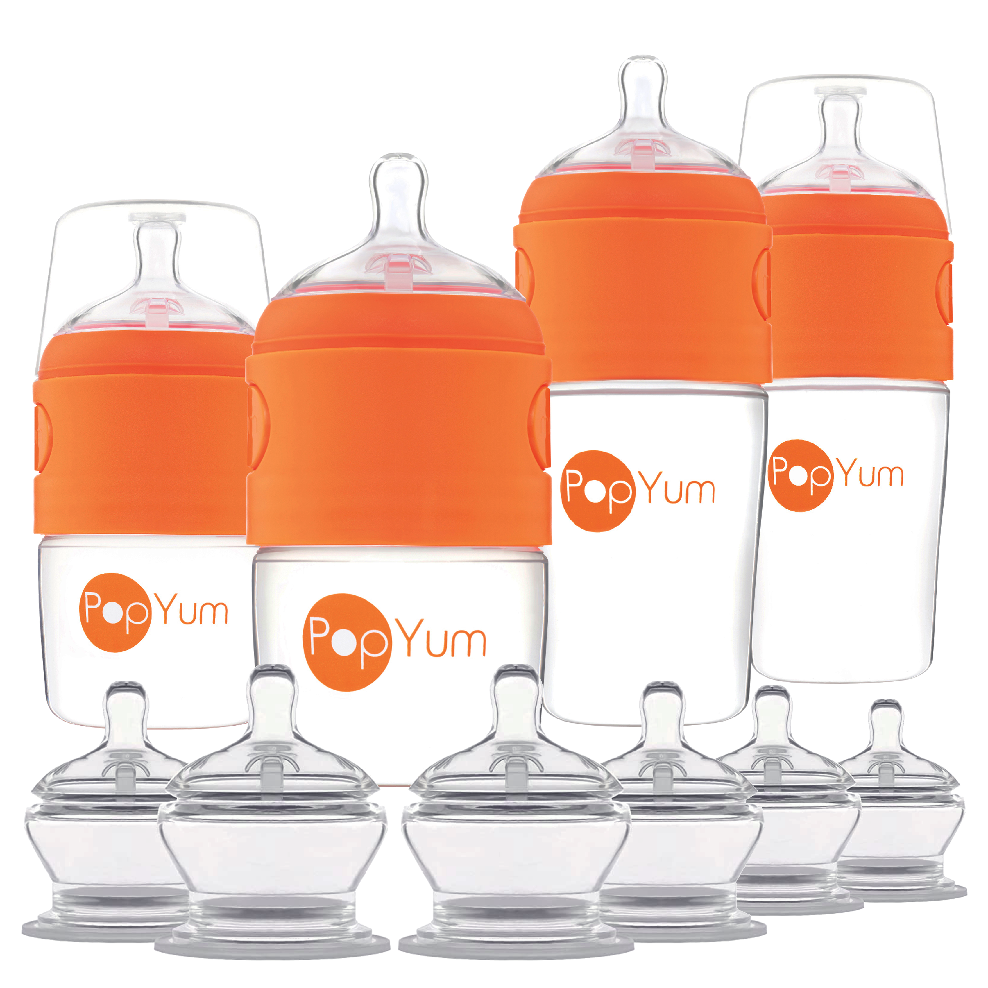 PopYum Orange 10 Piece Bundle: Bottle Set + 3 Nipple 2-Packs