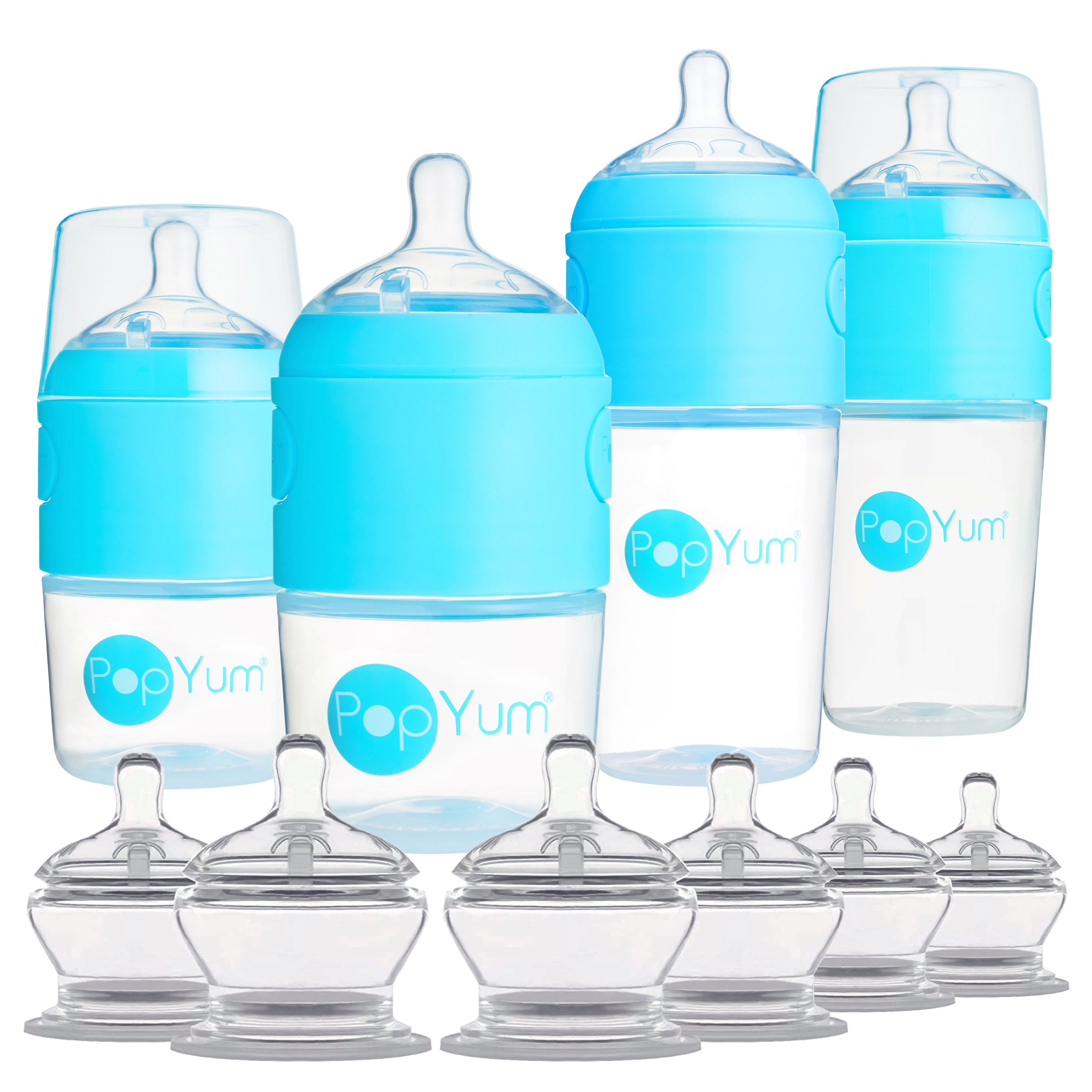PopYum Blue 10 Piece Bundle: Bottle Set + 3 Nipple 2-Packs