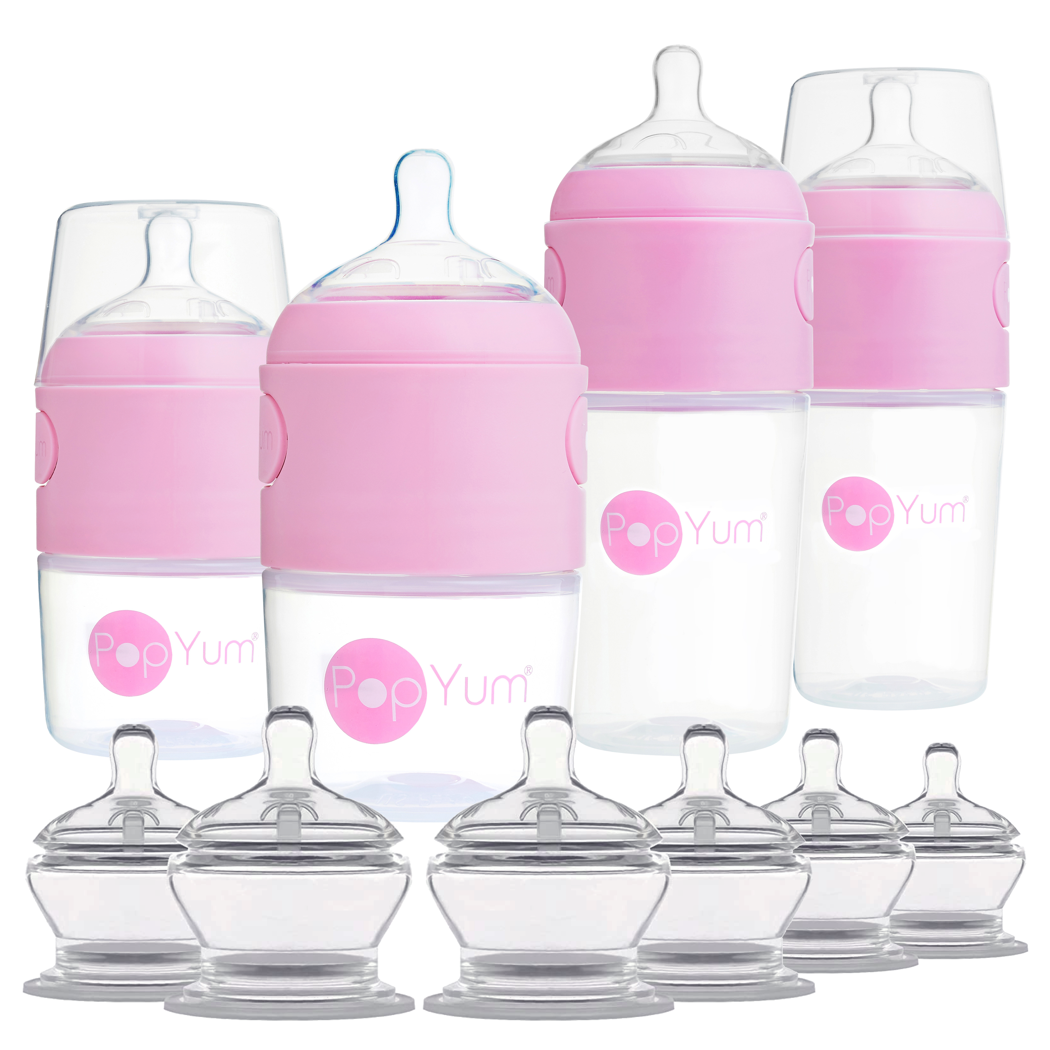 PopYum Pink 10 Piece Bundle: Bottle Set + 3 Nipple 2-Packs