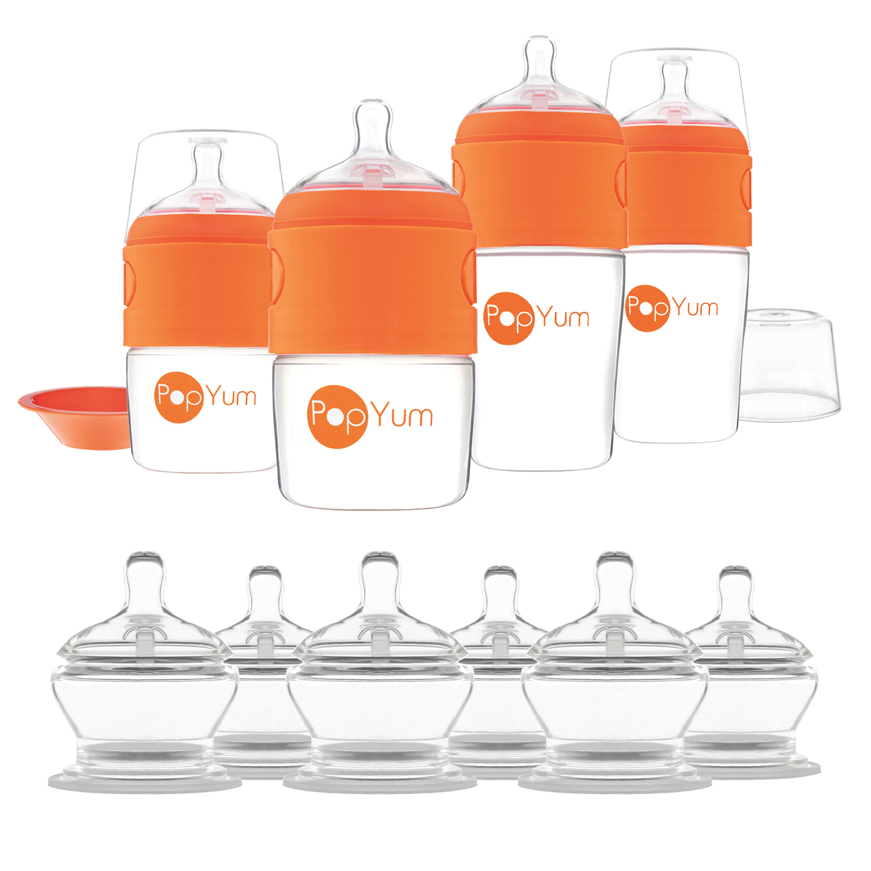 PopYum Orange 10 Piece Bundle: Bottle Set + 3 Nipple 2-Packs - PopYum