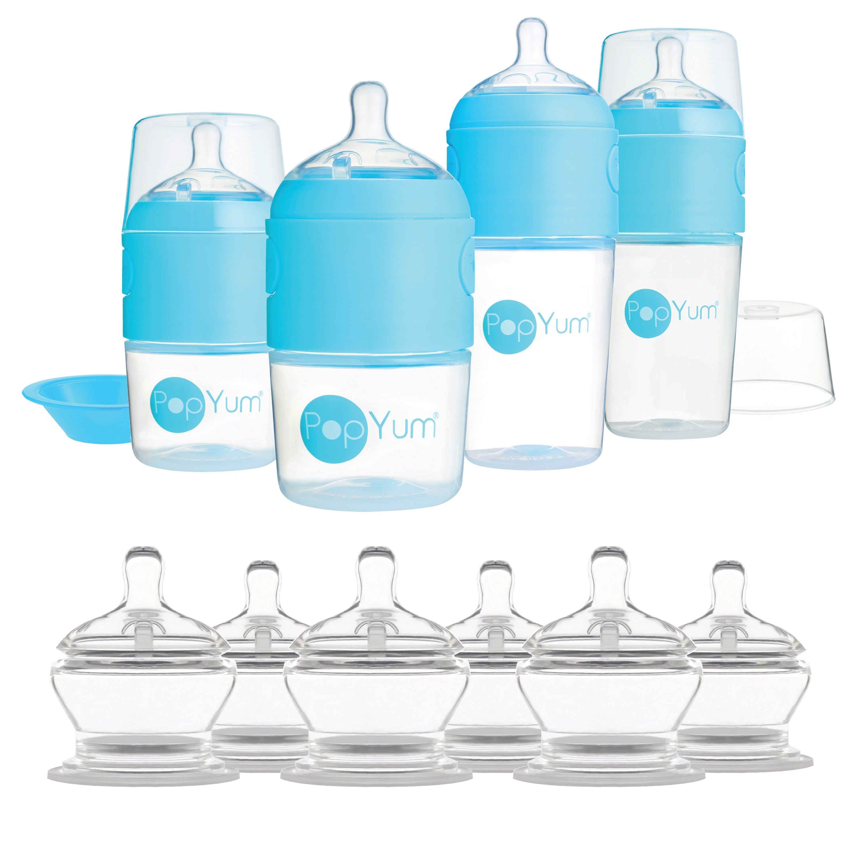 PopYum Blue 10 Piece Bundle: Bottle Set + 3 Nipple 2-Packs - PopYum