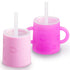 PopYum Silicone Training Cup with Straw Lid, 2-Pack for Baby, Infant and Toddler, Tumbler, Sippy, handles, 5 ounce (purple, pink) - PopYum