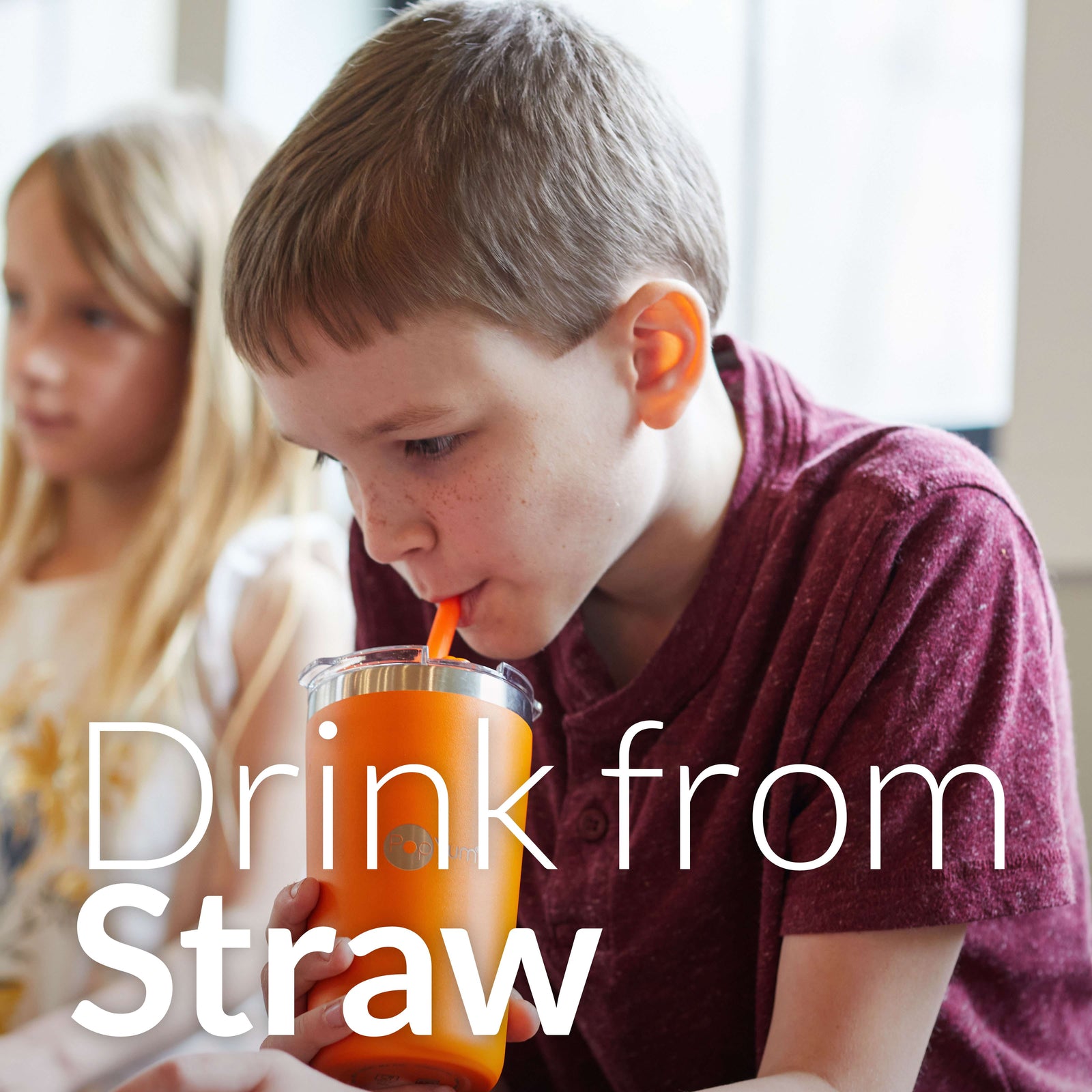 PopYum 13oz Insulated Stainless Steel Kids’ Cups with Lid and Straw, 2-Pack, Orange & Blue, stackable, sippy, baby, child, toddler, tumbler - PopYum