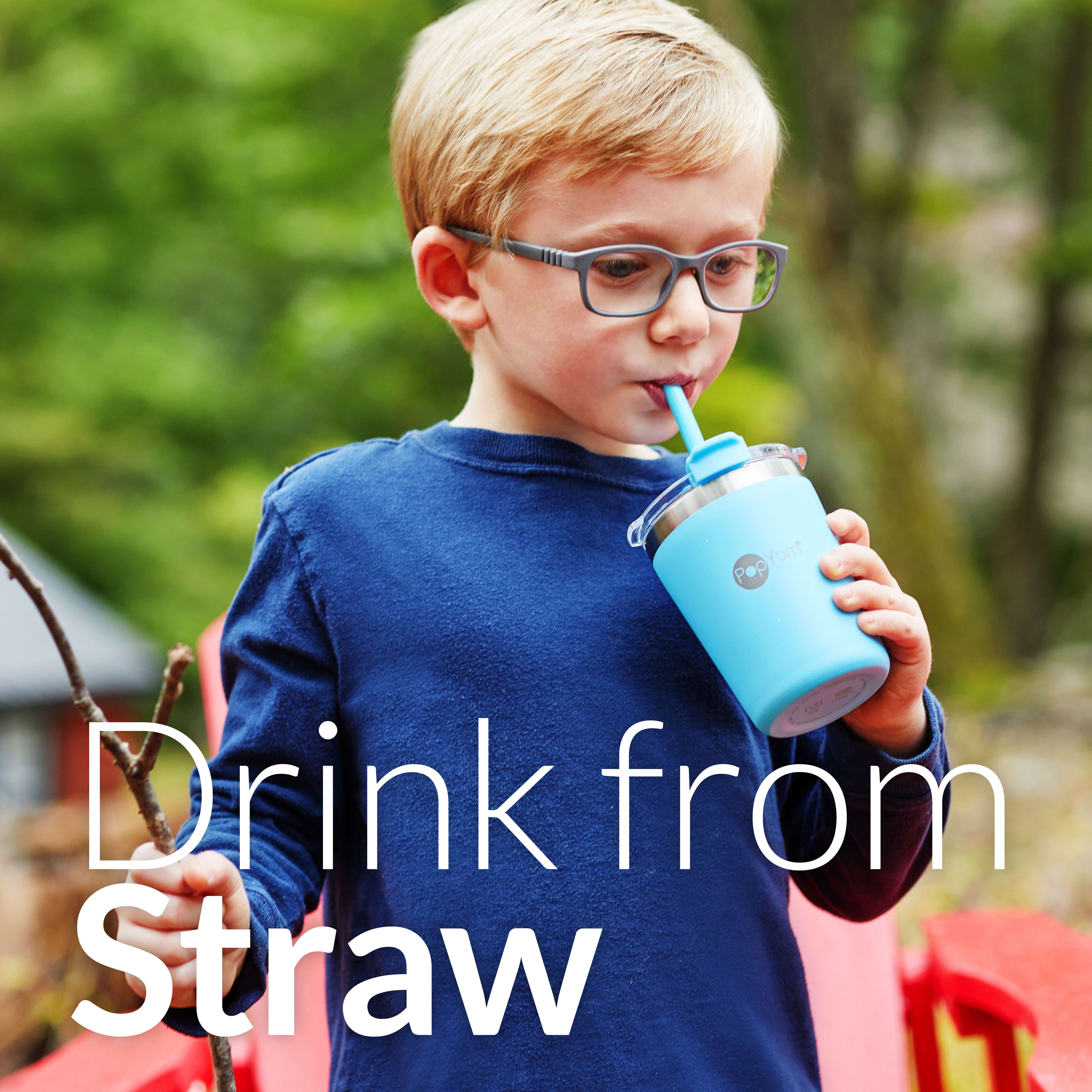 PopYum 9oz Insulated Stainless Steel Kids’ Cups with Lid and Straw, 2-Pack, Orange & Blue, stackable, sippy, baby, child, toddler, tumbler - PopYum