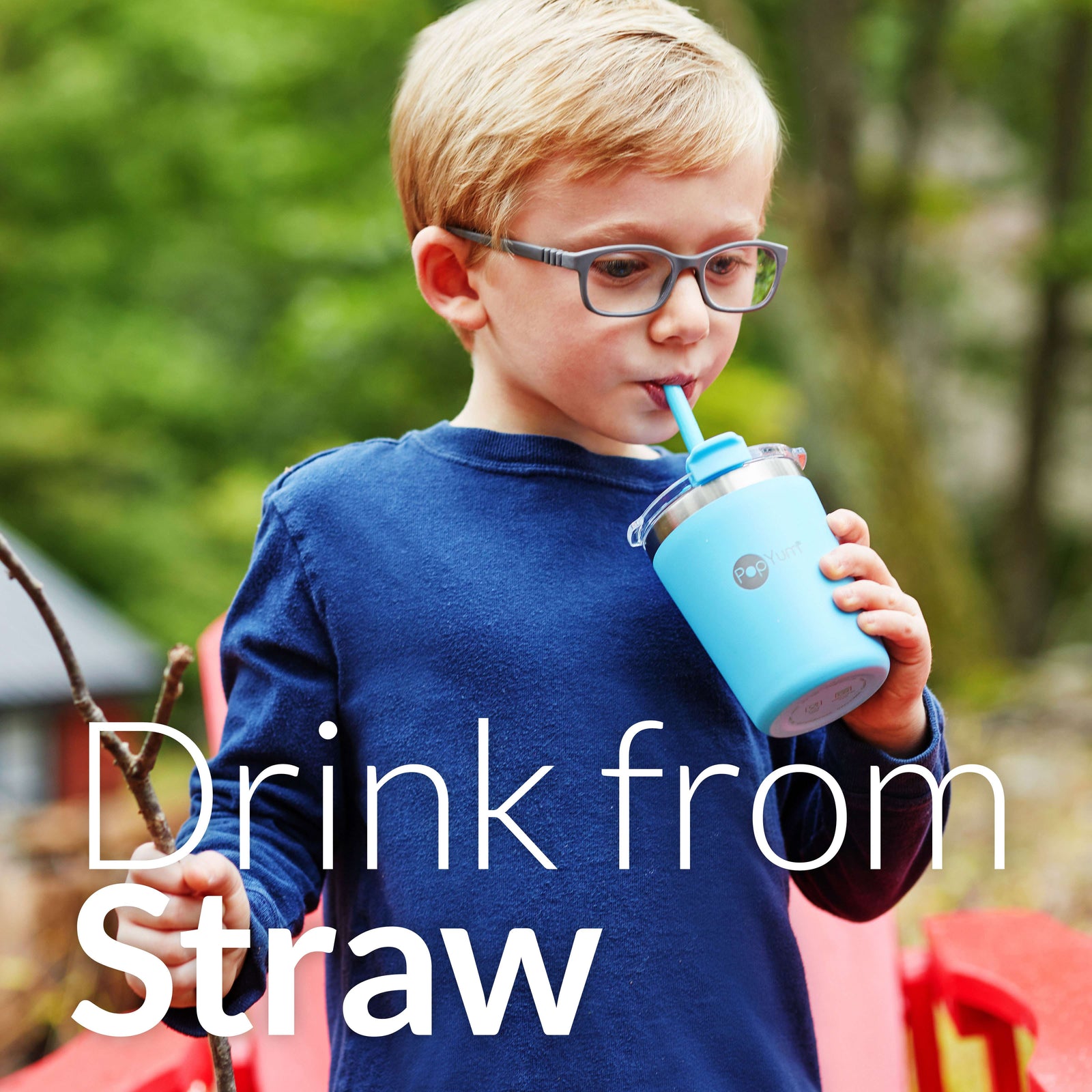 PopYum 9oz Insulated Stainless Steel Kids’ Cups with Lid and Straw, 2-Pack, Orange & Blue, stackable, sippy, baby, child, toddler, tumbler - PopYum