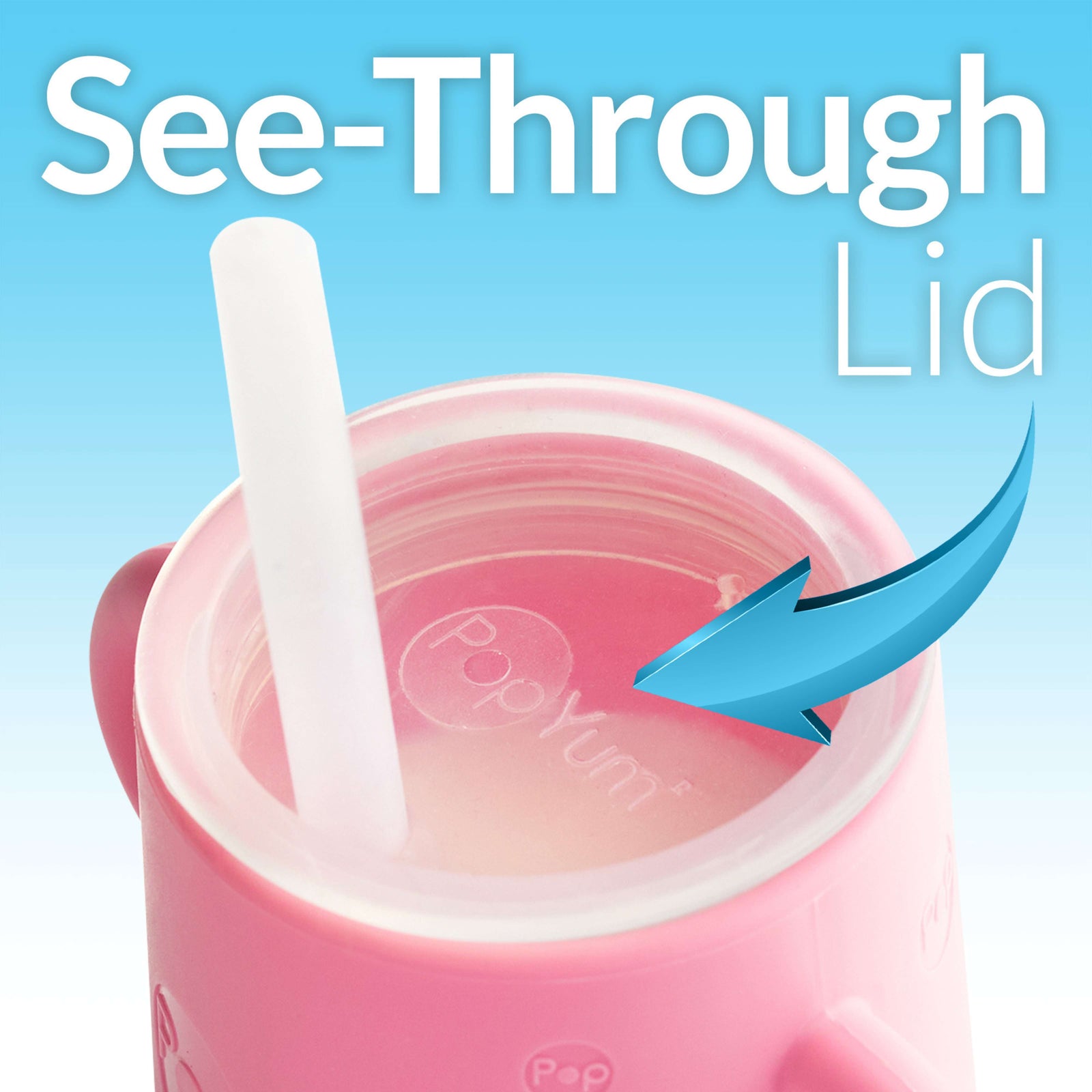 PopYum Silicone Training Cup with Straw Lid, 2-Pack for Baby, Infant and Toddler, Tumbler, Sippy, handles, 5 ounce (purple, pink) - PopYum