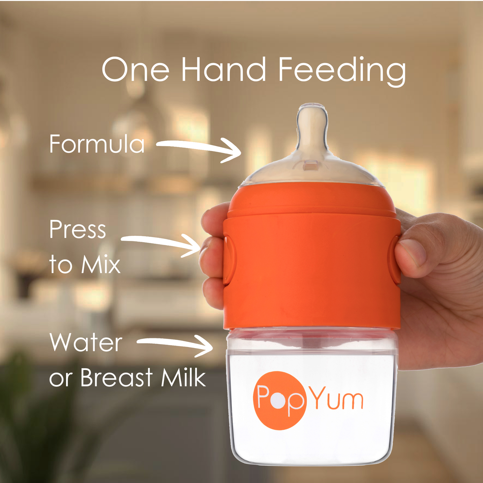 PopYum 5oz Anti-Colic Baby Bottle for Breast and Formula Feeding, Orange, #1 Slow Flow Nipple