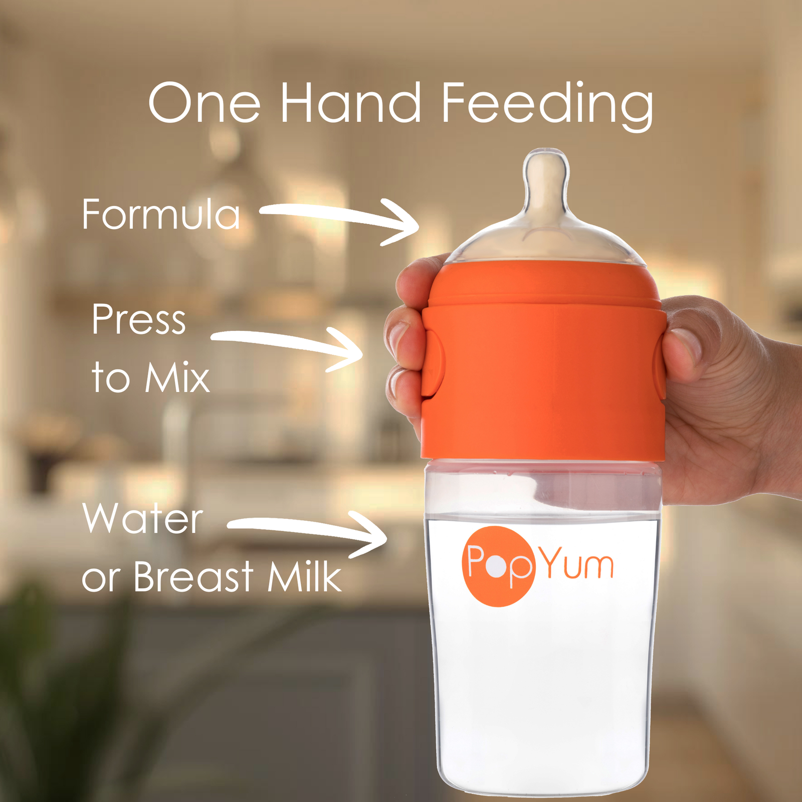 PopYum 9 oz Orange Formula Making Baby Bottle 3-Pack with Gray Drying Rack Bundle