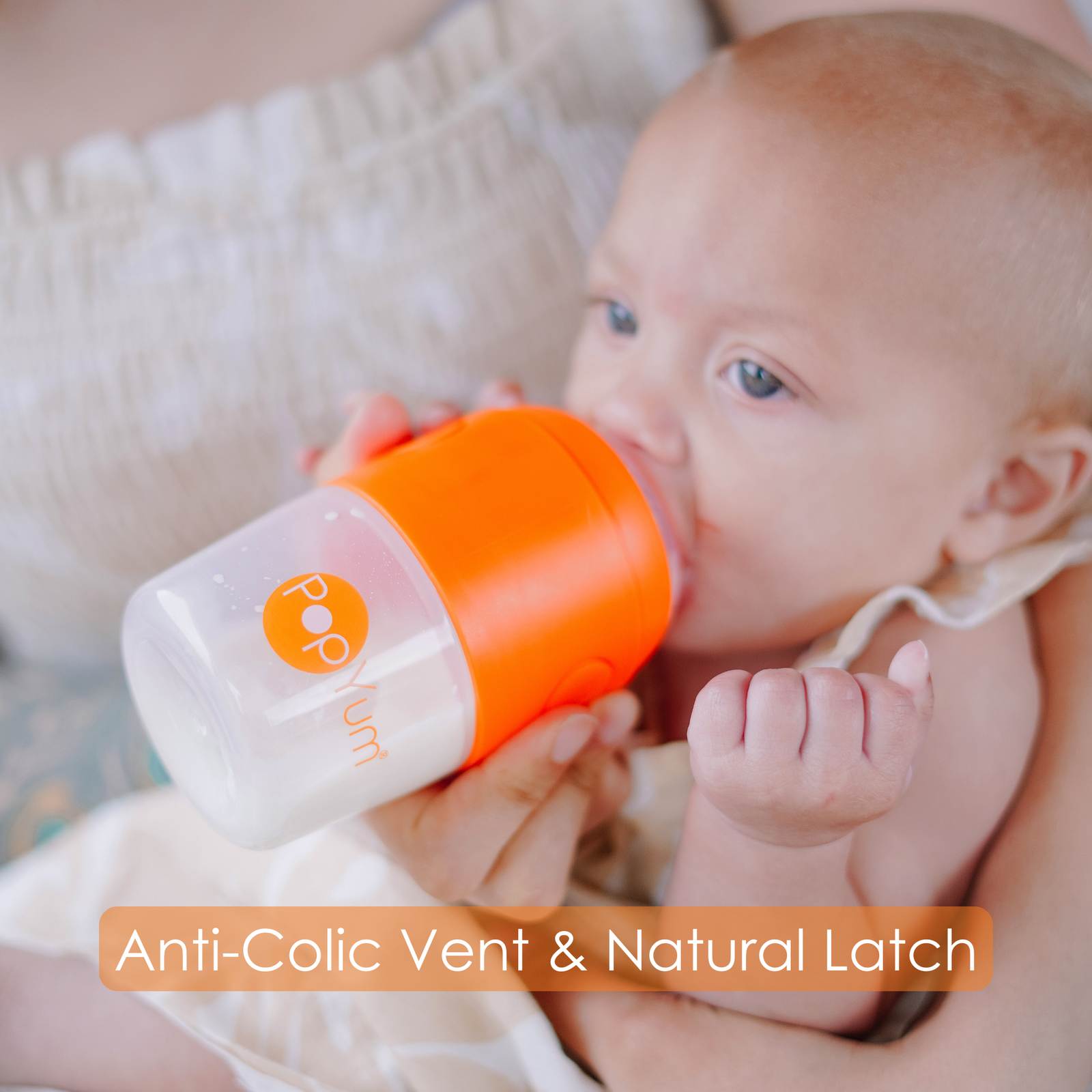 PopYum 5oz Anti-Colic Baby Bottle for Breast and Formula Feeding, Orange, #1 Slow Flow Nipple