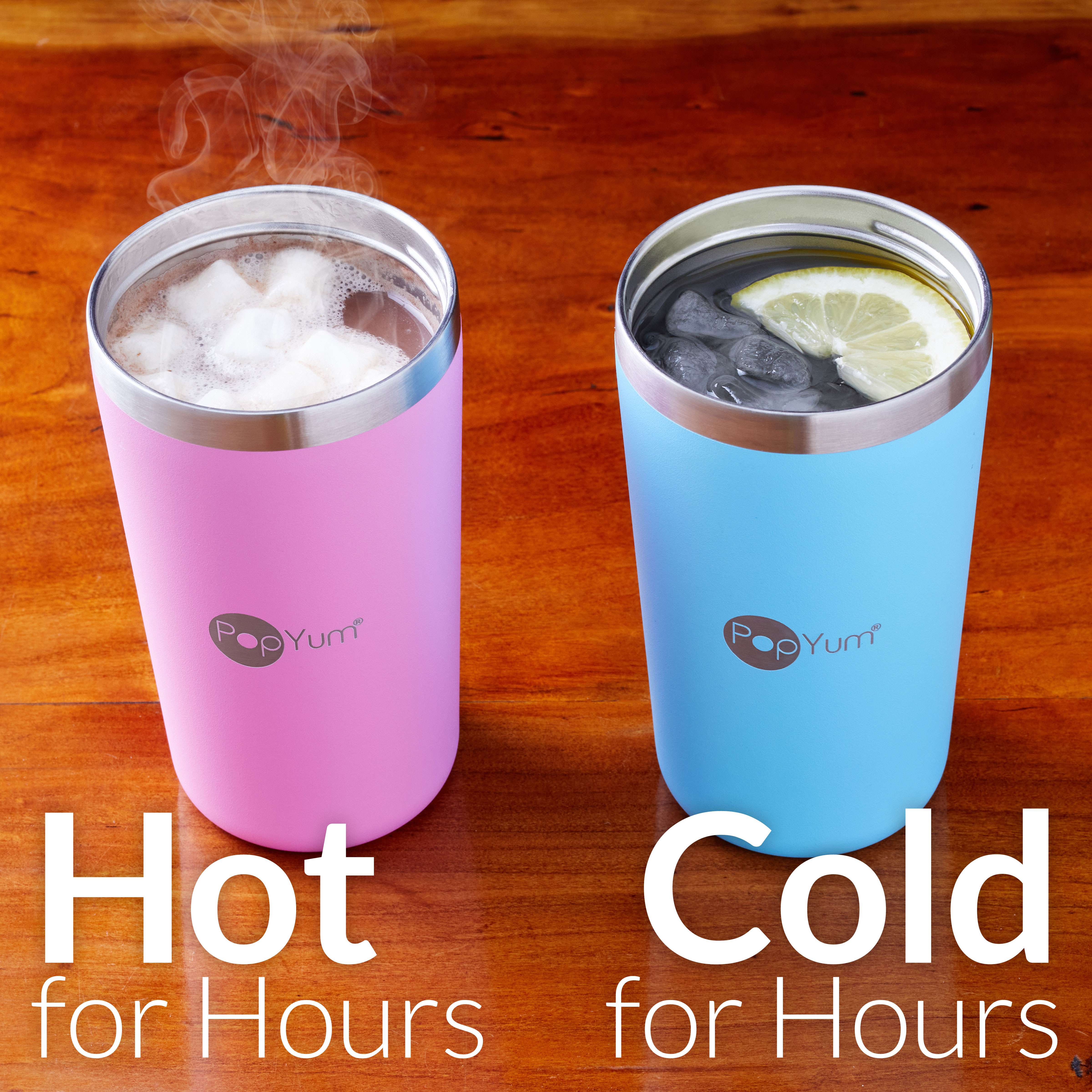 PopYum 13oz Insulated Stainless Steel Kids’ Cups with Lid and Straw, 2-Pack, Blue & Pink, stackable, sippy, baby, child, toddler, tumbler - PopYum