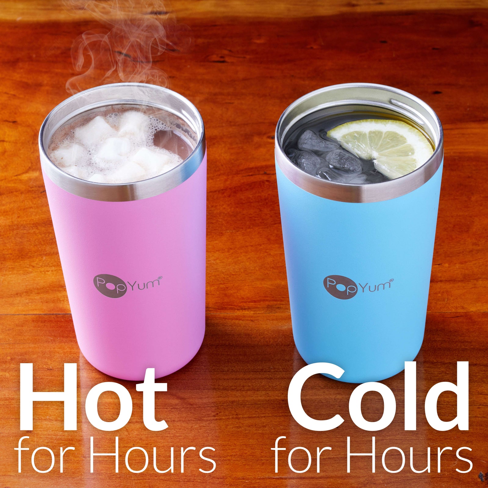 PopYum 13oz Insulated Stainless Steel Kids’ Cups with Lid and Straw, 2-Pack, Orange & Blue, stackable, sippy, baby, child, toddler, tumbler - PopYum