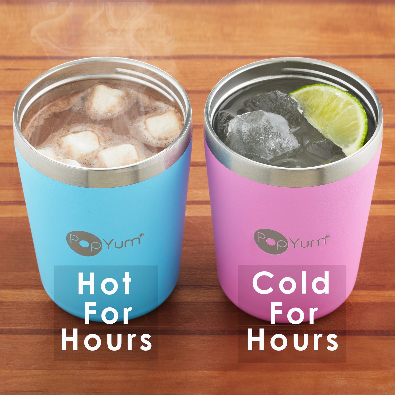 PopYum 9oz Insulated Stainless Steel Kids’ Cups with Lid and Straw, 2-Pack, Purple & Pink, stackable, sippy, baby, child, toddler, tumbler - PopYum
