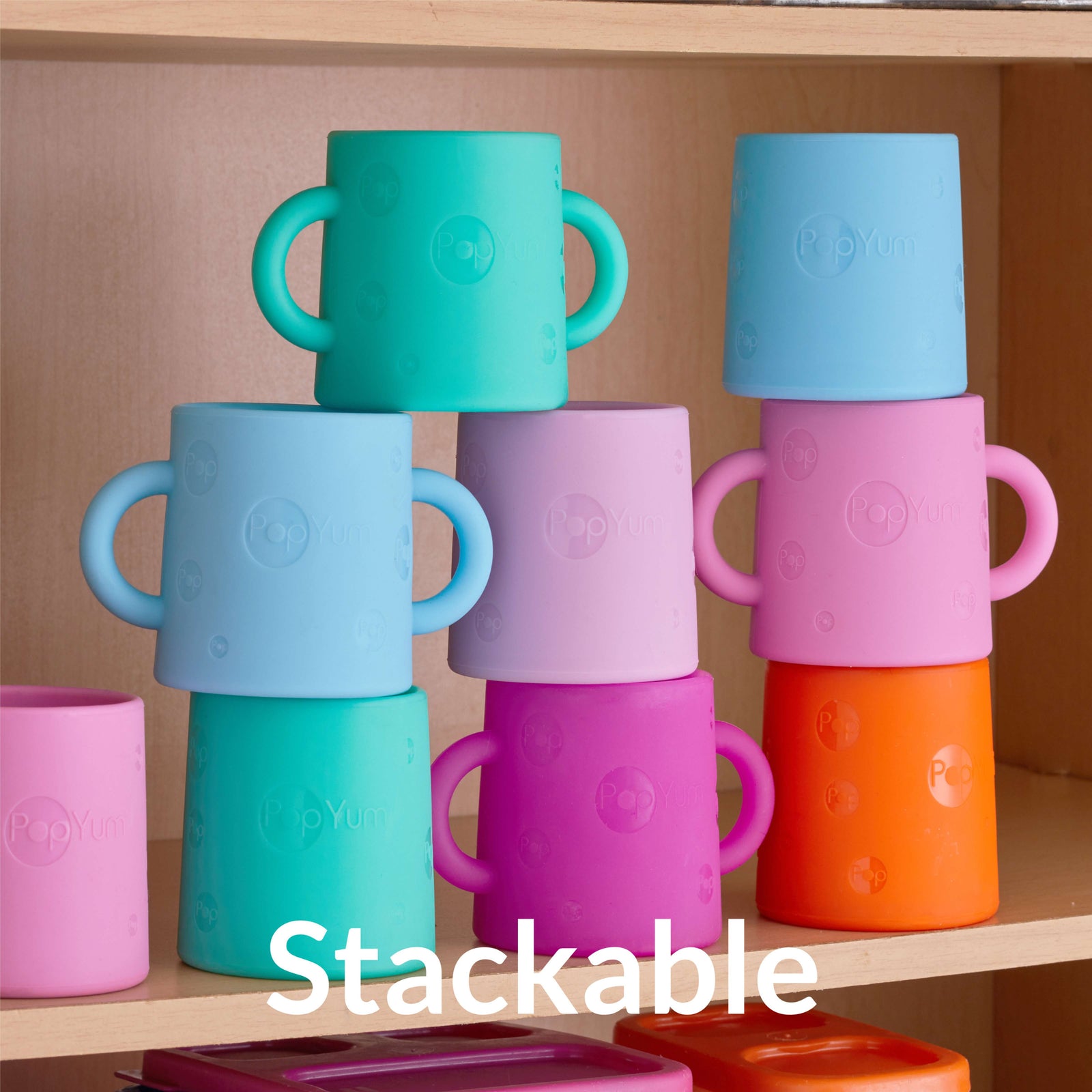 PopYum Silicone Training Cup 2-Pack for Baby and Toddler, handles, BPA Free, self feeding training, tumbler (orchid pink and sky blue) - PopYum