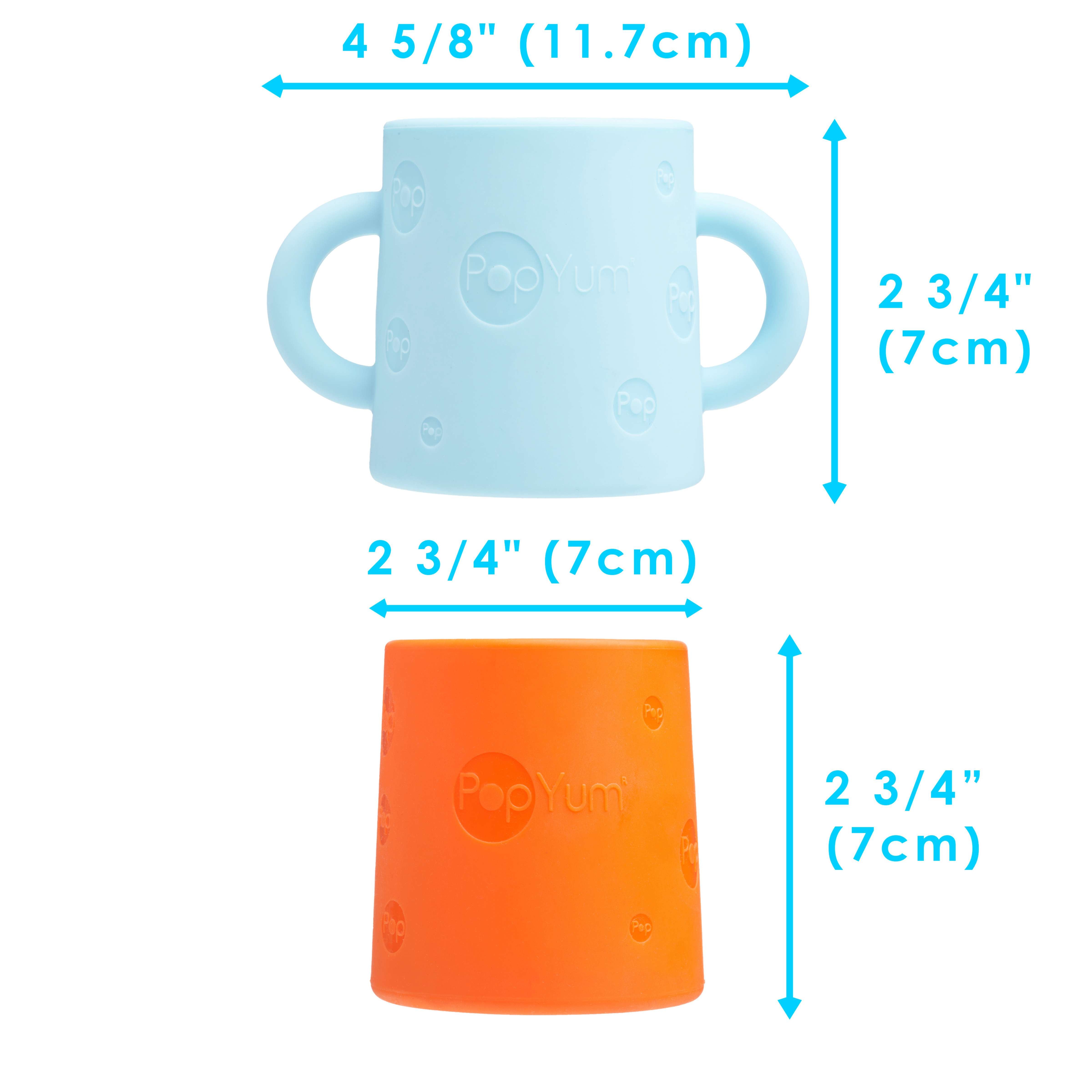 PopYum Silicone Training Cup 2-Pack for Baby and Toddler, handles, BPA Free, self feeding training, tumbler (sky blue and PopYum orange) - PopYum