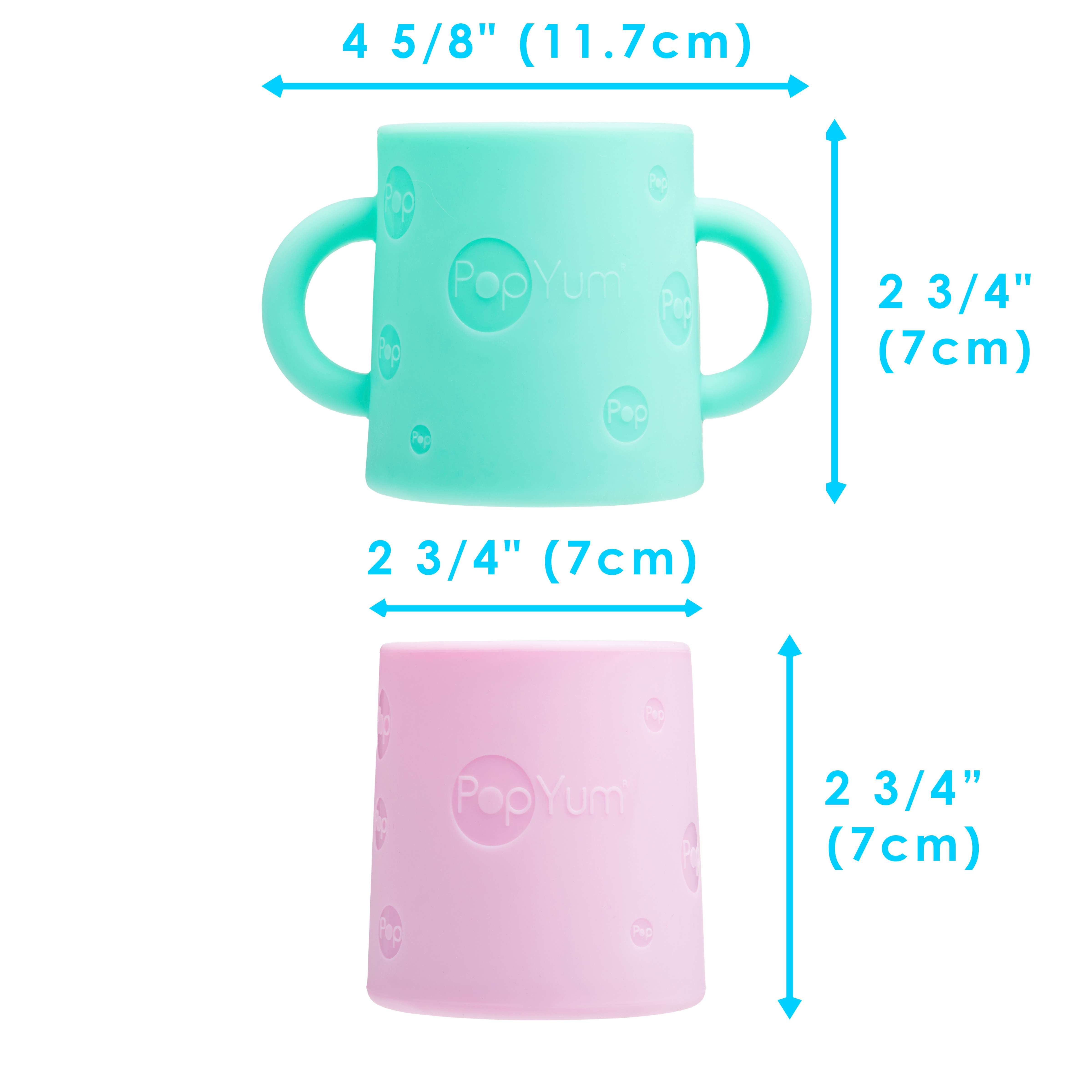 PopYum Silicone Training Cup 2-Pack for Baby and Toddler, handles, BPA Free, self feeding training, tumbler (mint green and pastel pink) - PopYum