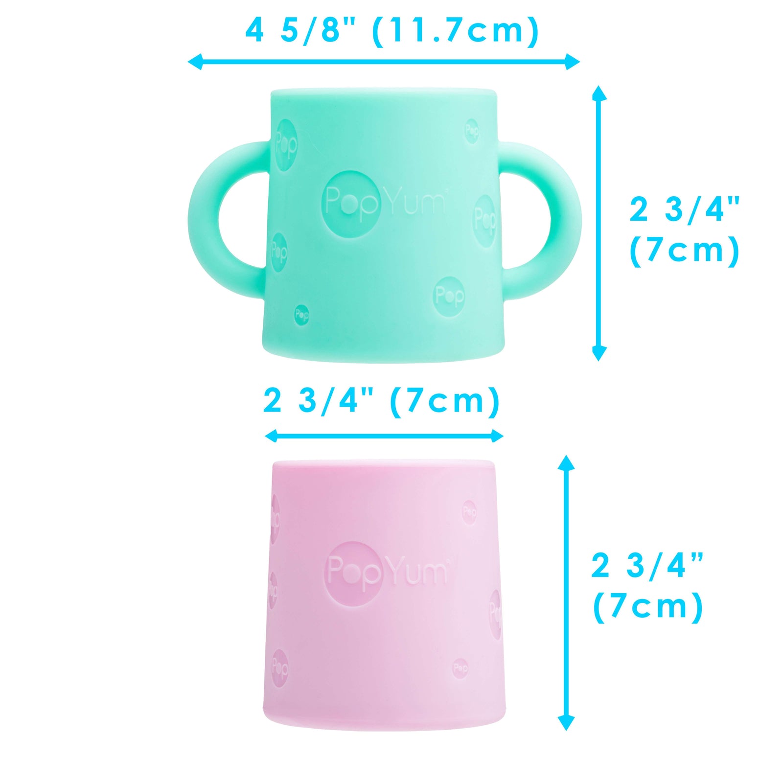 PopYum Silicone Training Cup 2-Pack for Baby and Toddler, handles, BPA Free, self feeding training, tumbler (mint green and pastel pink) - PopYum