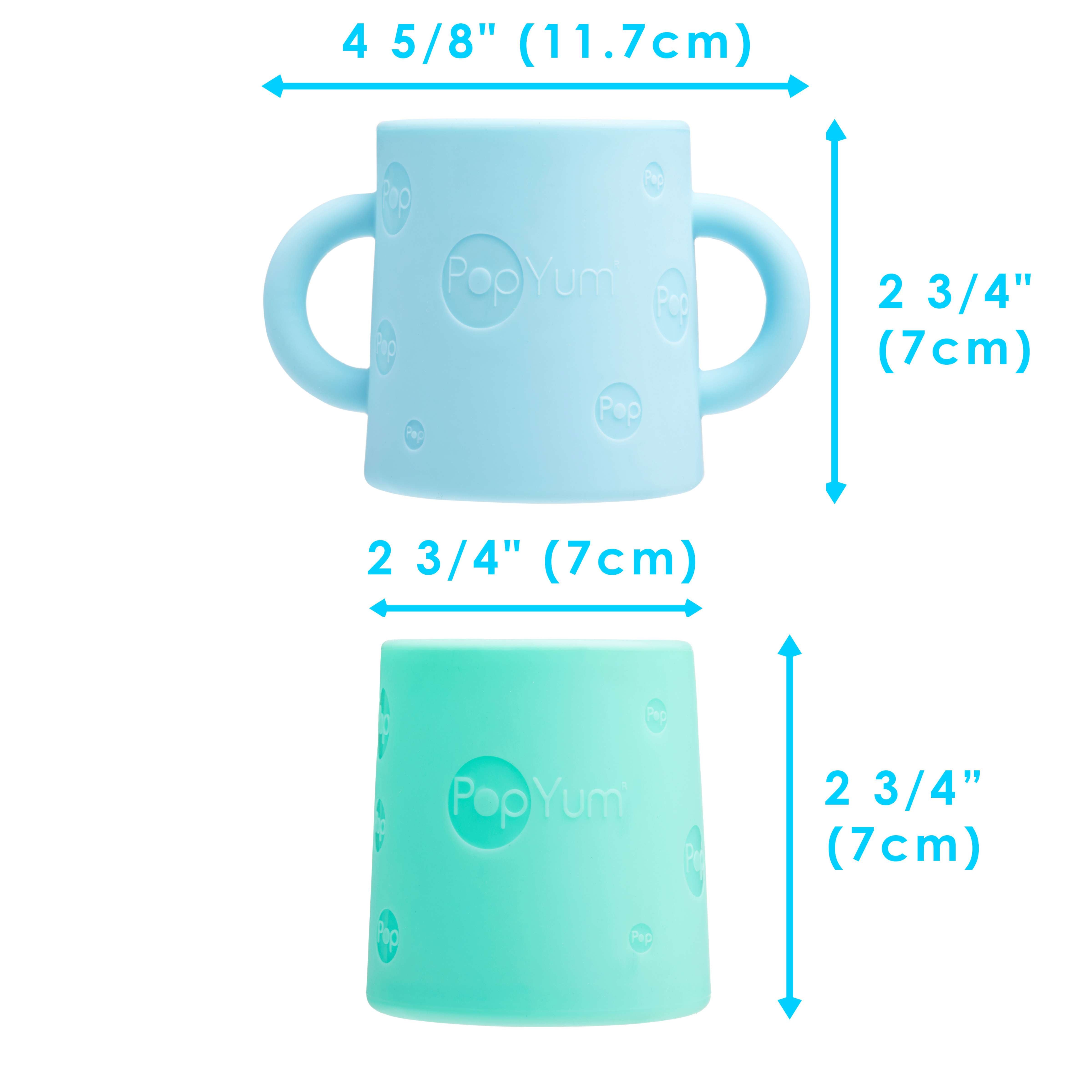 PopYum Silicone Training Cup 2-Pack for Baby and Toddler, handles, BPA Free, self feeding training, tumbler (sky blue and mint green) - PopYum