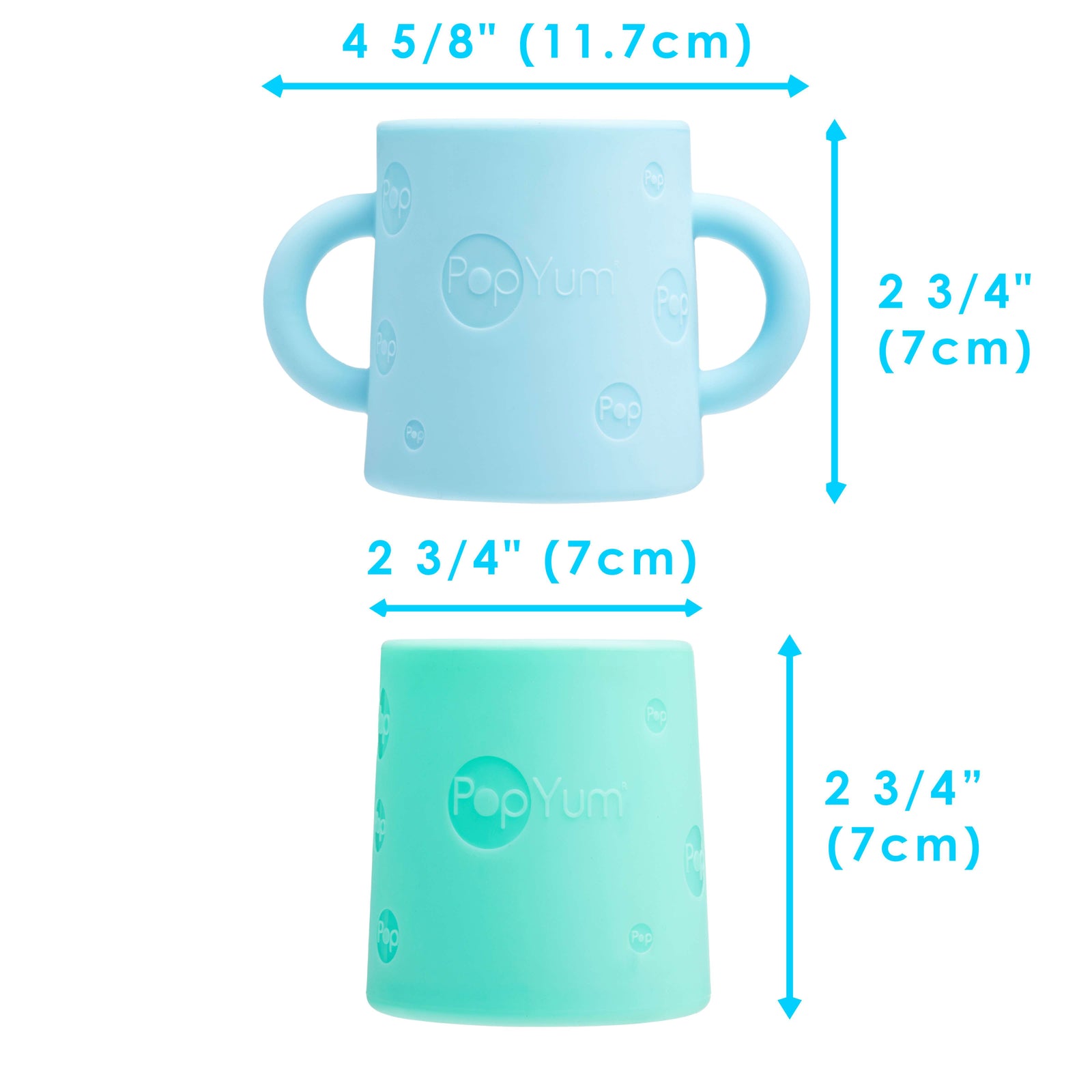 PopYum Silicone Training Cup 2-Pack for Baby and Toddler, handles, BPA Free, self feeding training, tumbler (sky blue and mint green) - PopYum