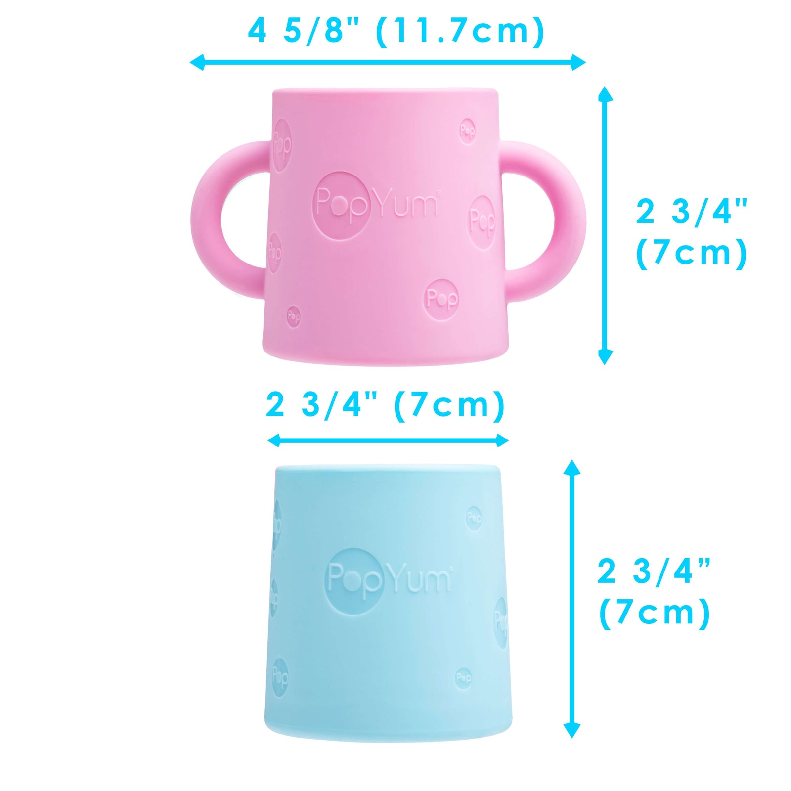 PopYum Silicone Training Cup 2-Pack for Baby and Toddler, handles, BPA Free, self feeding training, tumbler (orchid pink and sky blue) - PopYum
