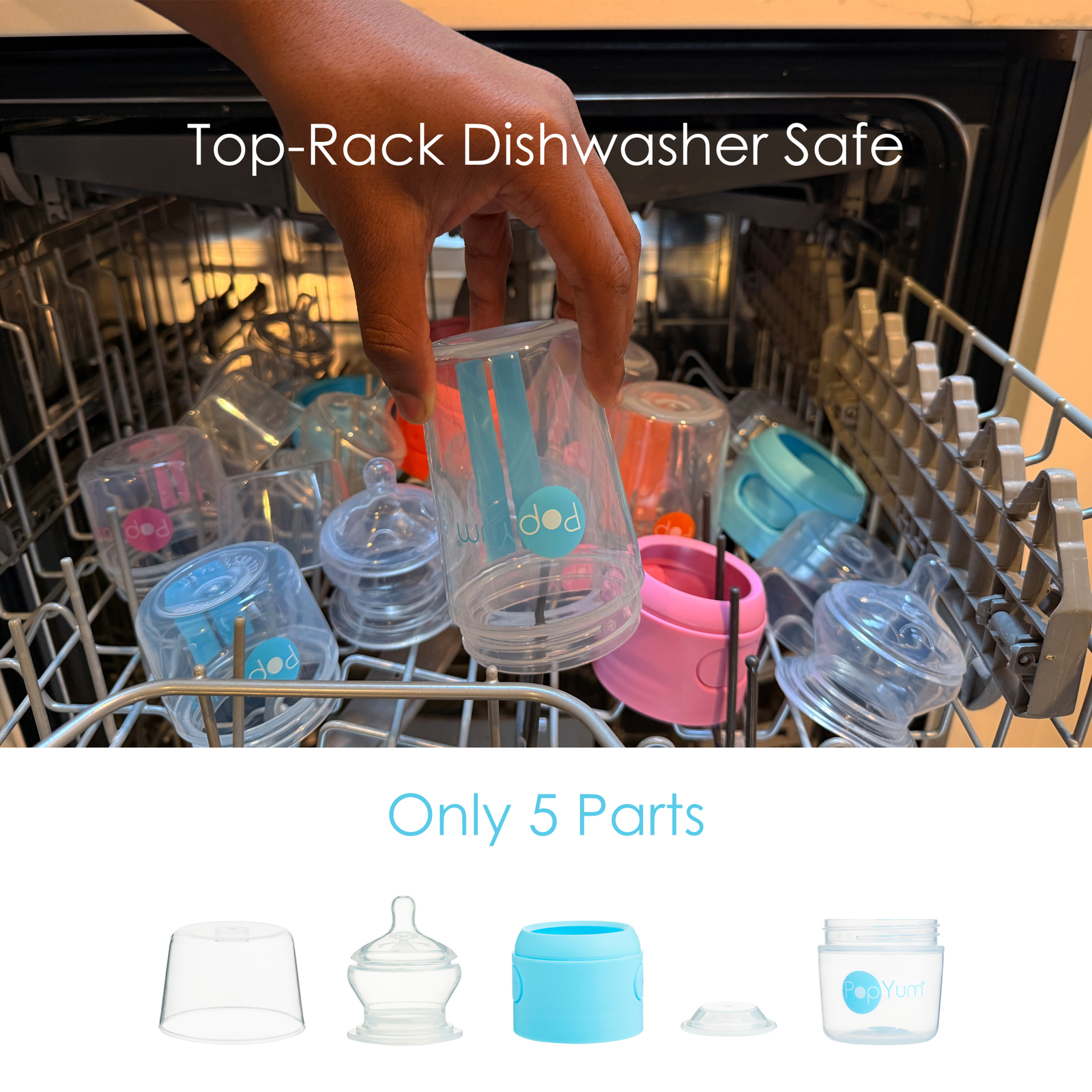 PopYum 5oz Anti-Colic Baby Bottle for Breast and Formula Feeding, 3-Pack, Blue, #1 Slow Flow Nipples