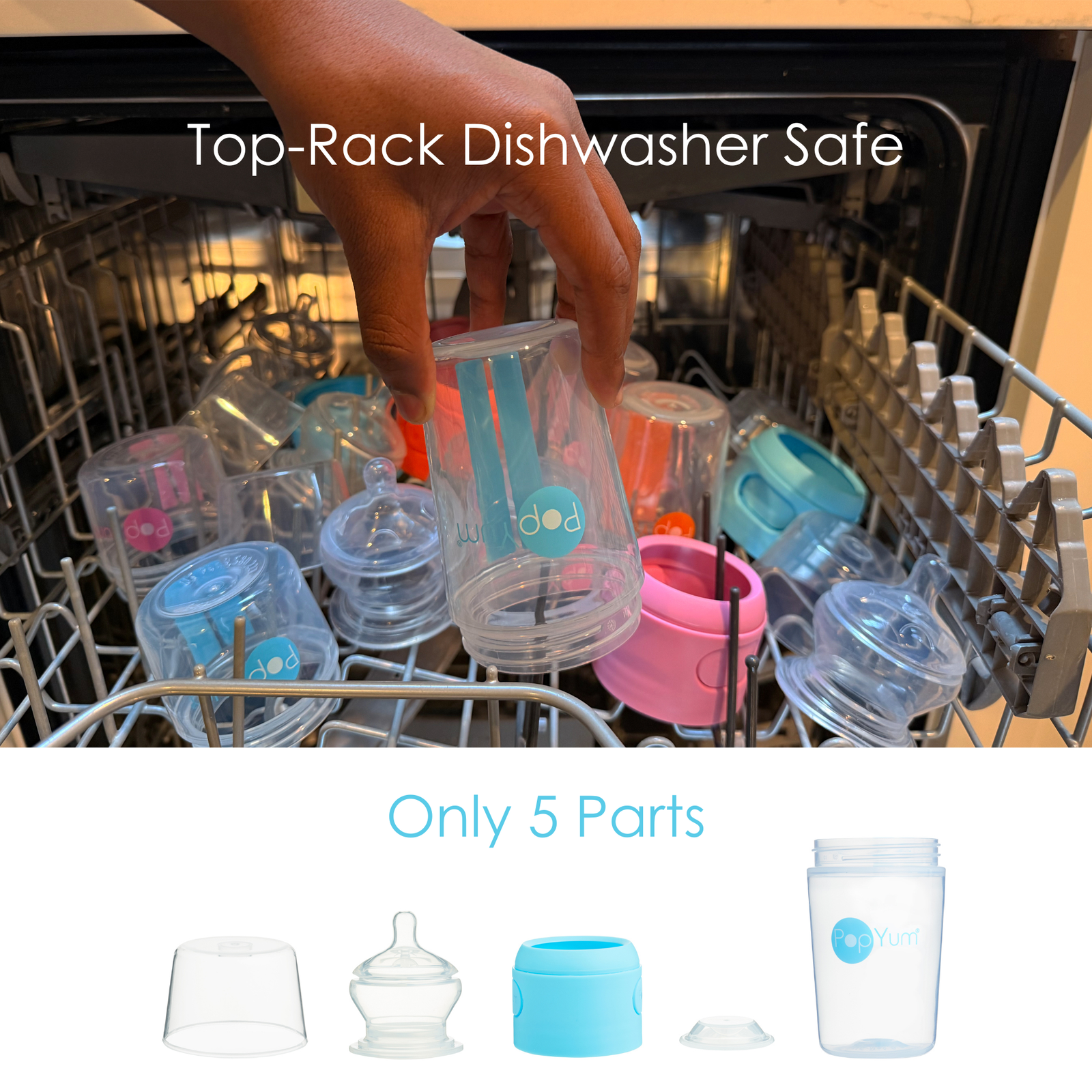 PopYum 9oz Anti-Colic Baby Bottle for Breast and Formula Feeding, 2-Pack, Blue, #2 Medium Flow Nipples