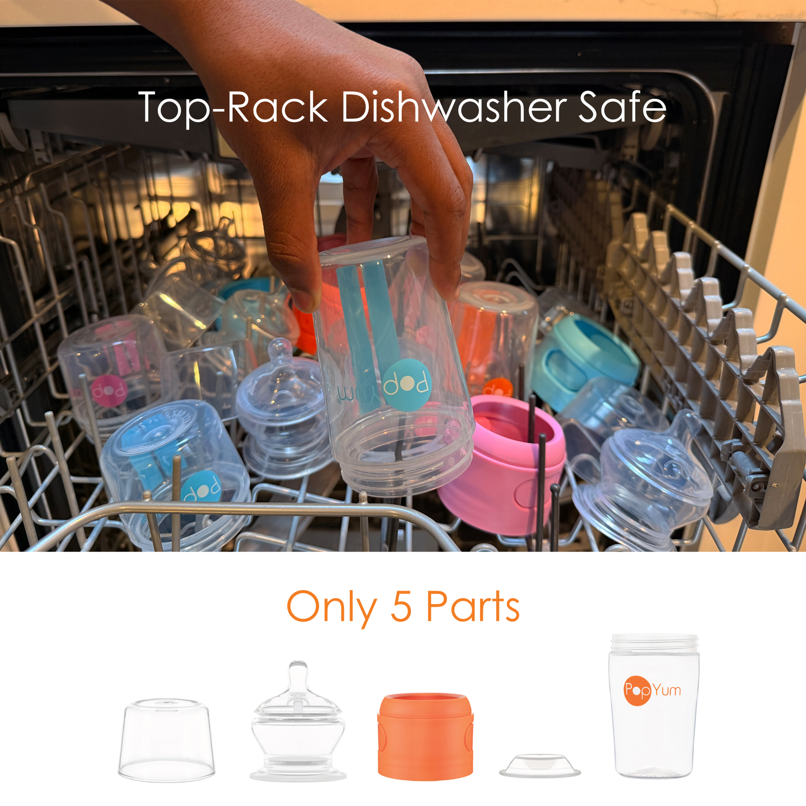 PopYum 9oz Anti-Colic Baby Bottle for Breast and Formula Feeding, Orange, #2 Medium Flow Nipples