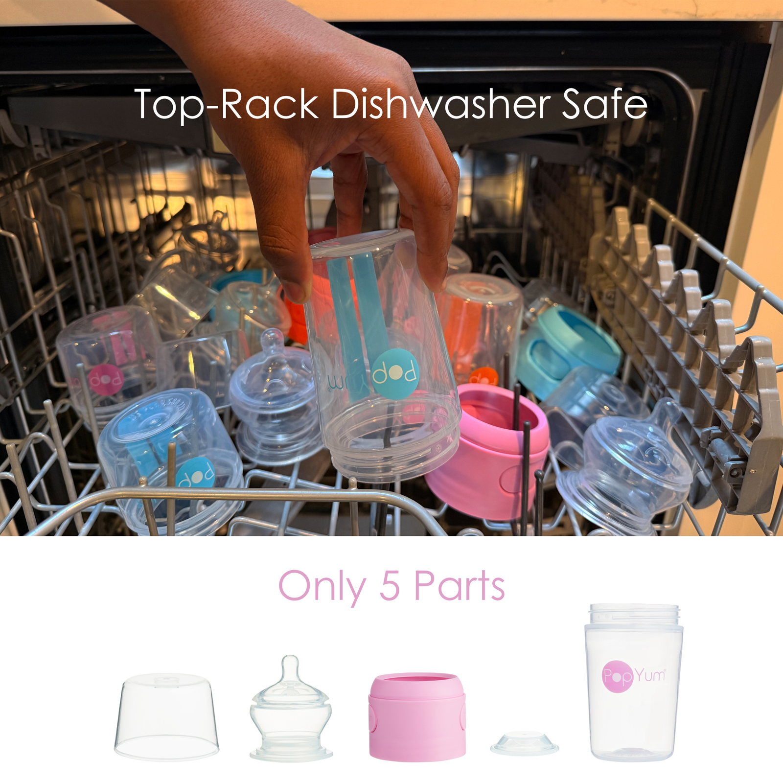 PopYum 9oz Anti-Colic Baby Bottle for Breast and Formula Feeding, 2-Pack, Pink, #2 Medium Flow Nipples