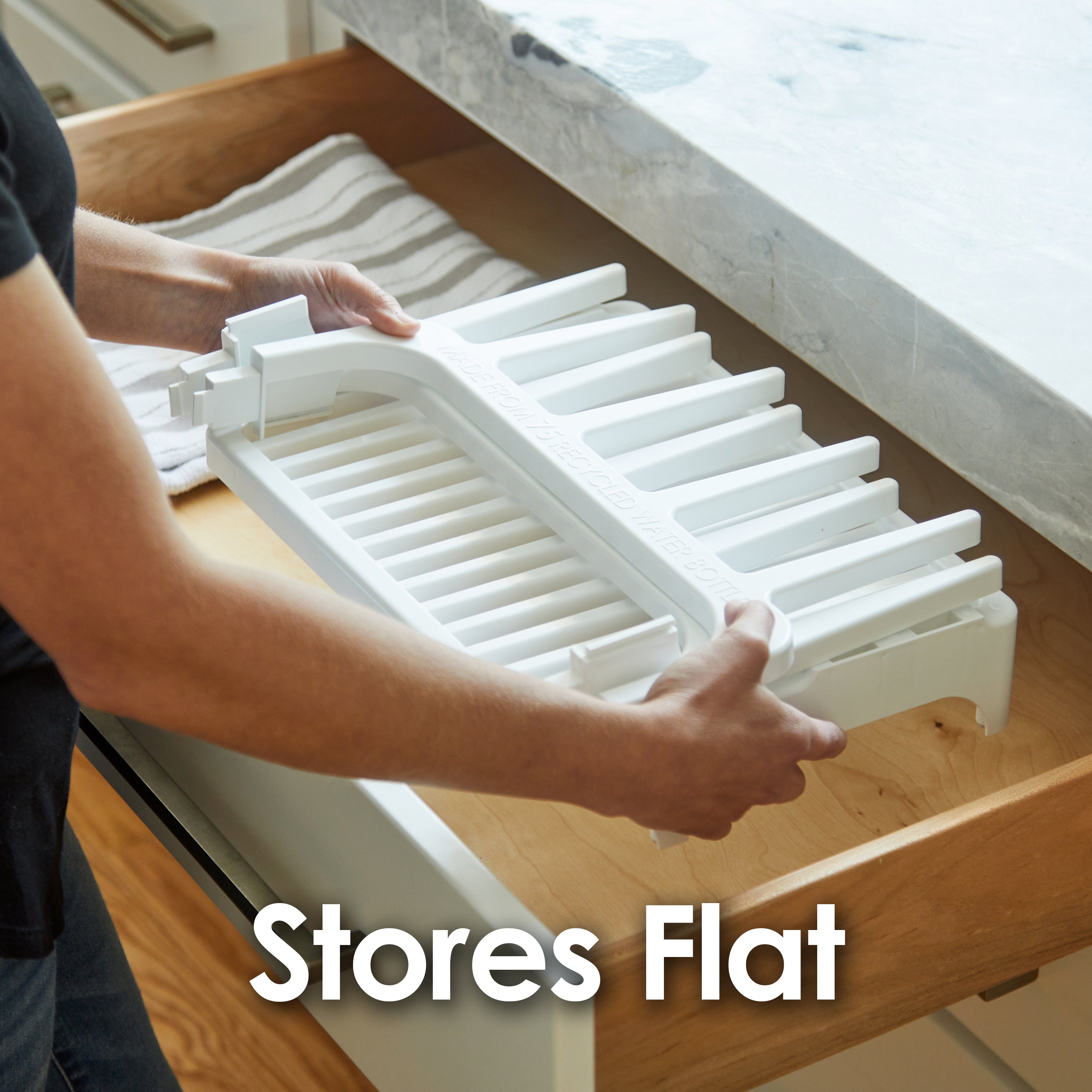 PopYum Glacier White Space Saving Drying Rack from 100% Recycled Bottles, countertop for Baby Bottles, Plastic Bags, Cups, Glass, tumblers, Compact - PopYum