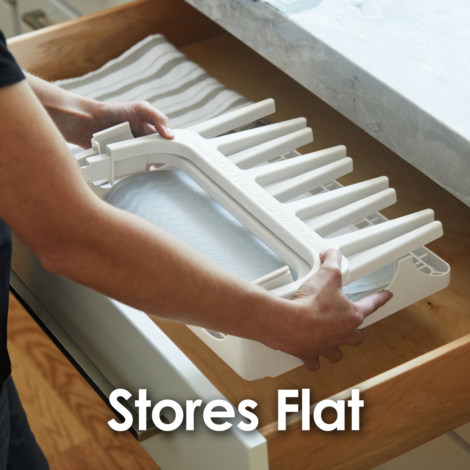 PopYum Glacier White Drying Rack from 100% Recycled Bottles with Silicone Drying Mat, countertop for Baby Bottles, Plastic Bags, Cups, Compact - PopYum