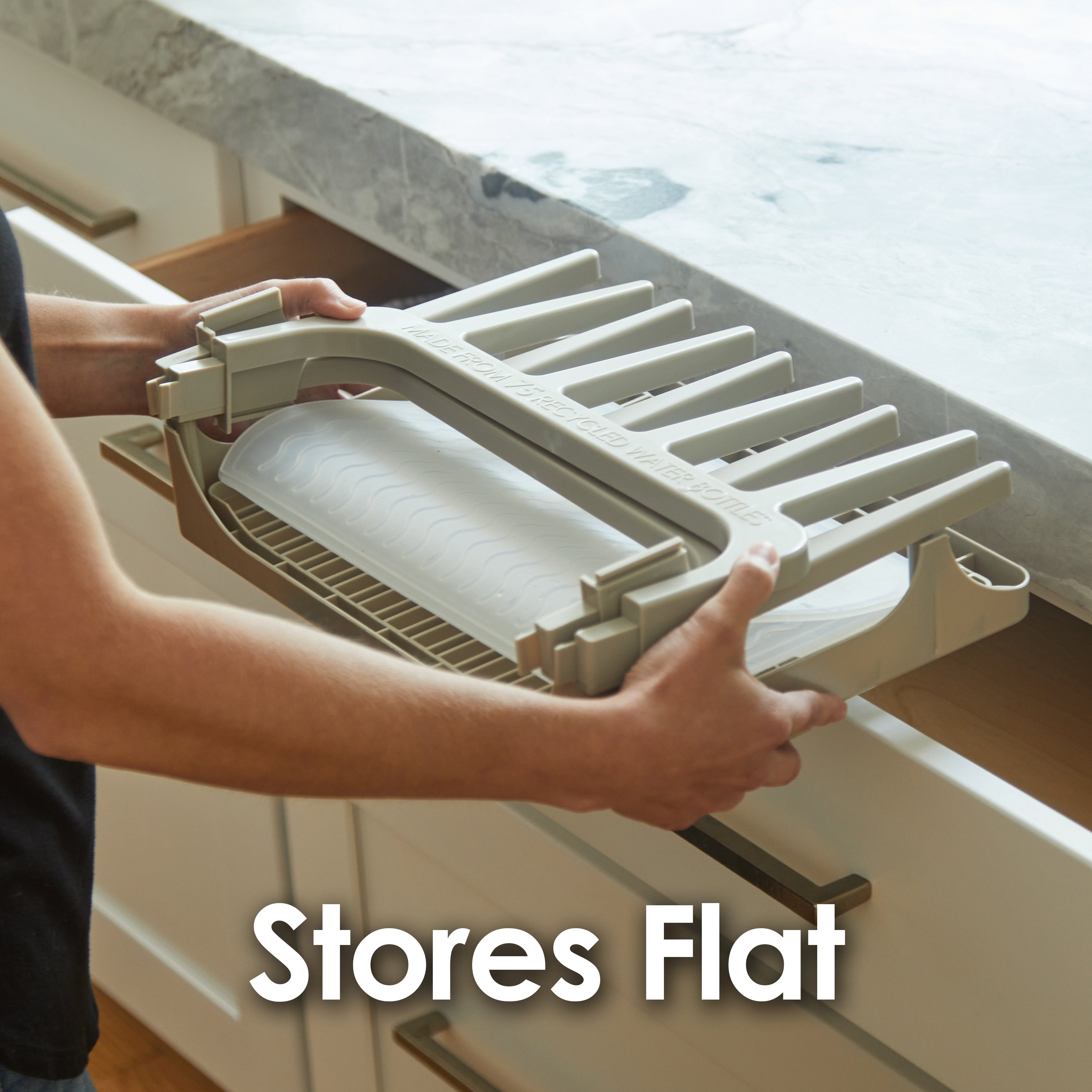 PopYum Seattle Gray Drying Rack from 100% Recycled Bottles with Silicone Drying Mat, countertop for Baby Bottle, Plastic Bags, Cups, Compact - PopYum