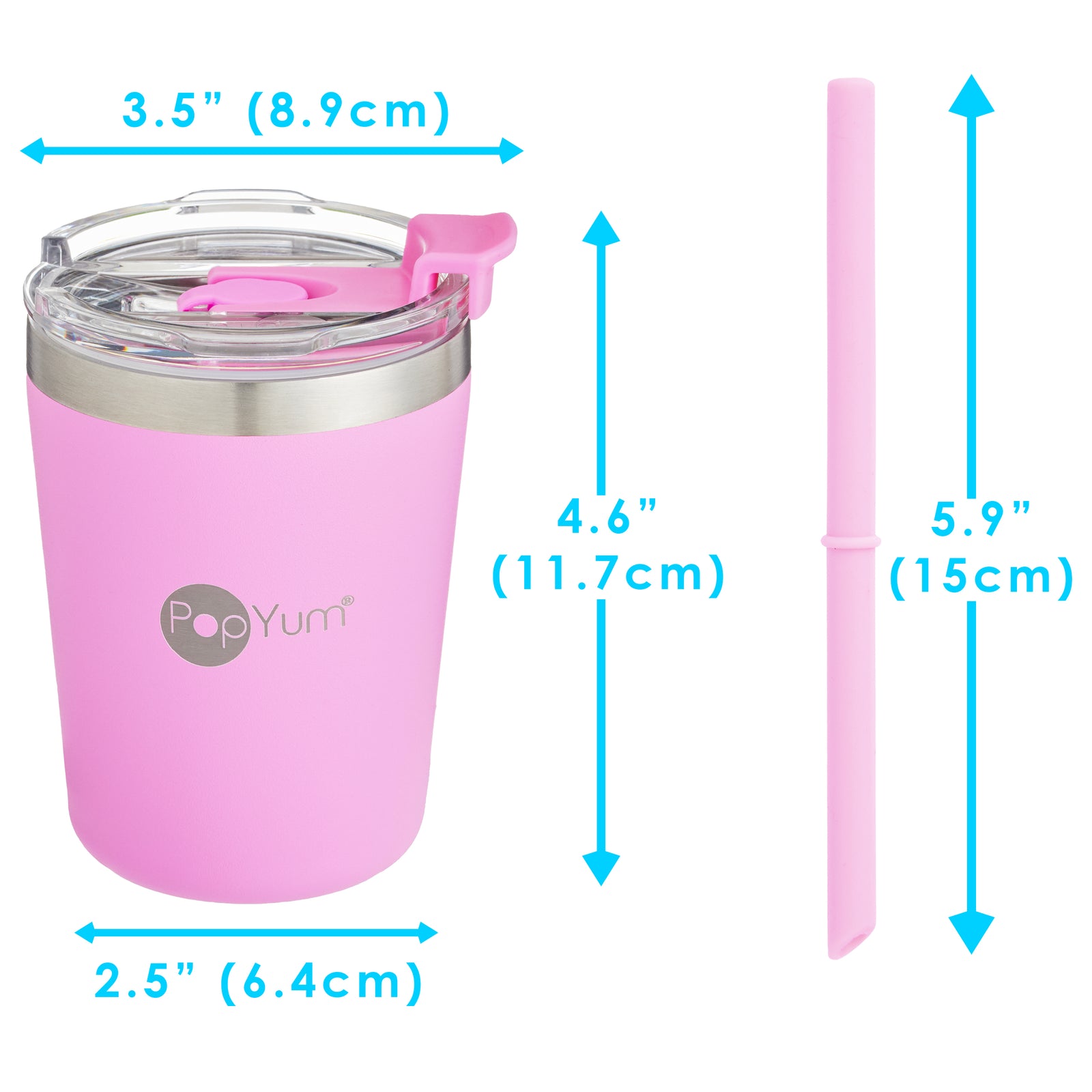 PopYum 9oz Insulated Stainless Steel Kids’ Cups with Lid and Straw, 2-Pack, Purple & Pink, stackable, sippy, baby, child, toddler, tumbler - PopYum