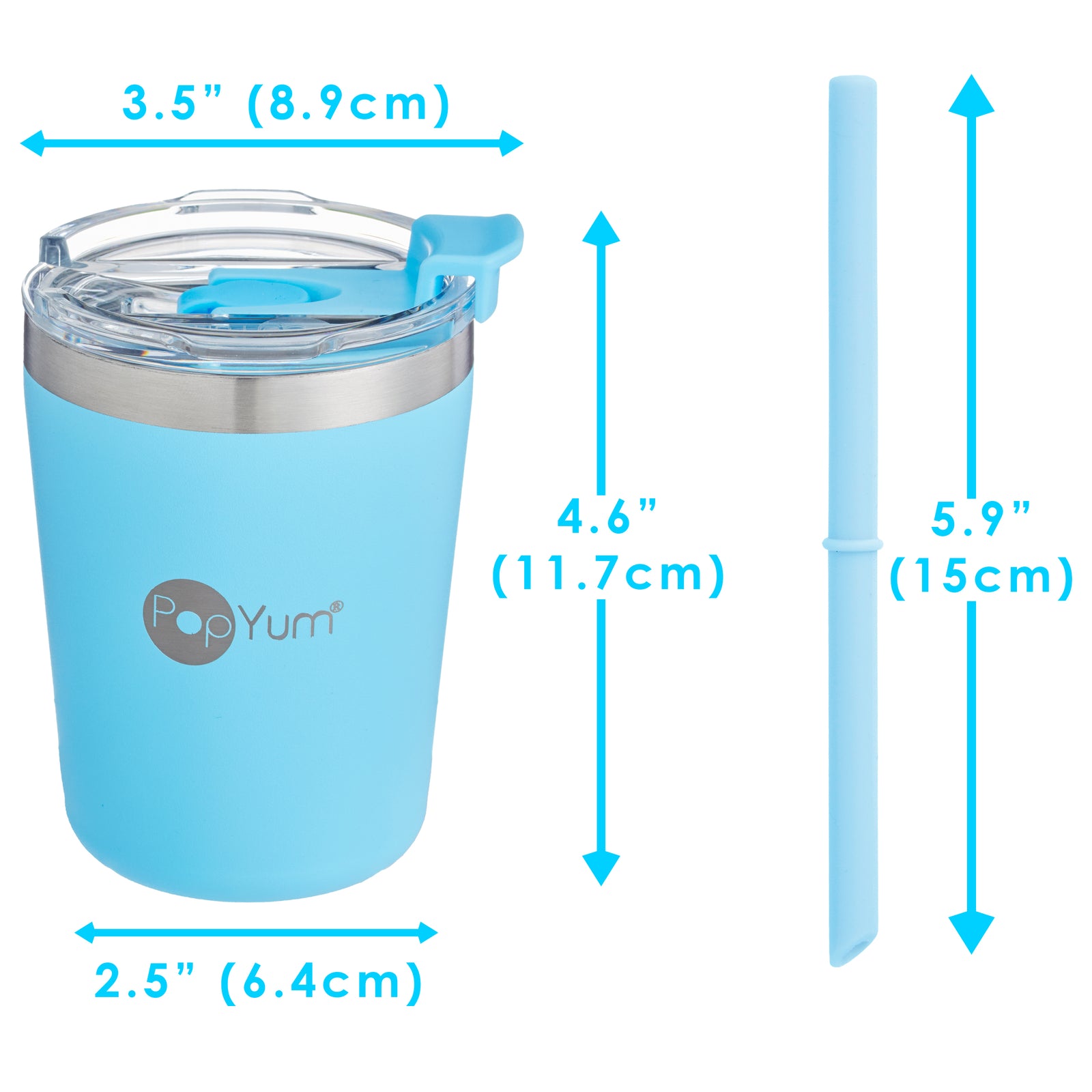 PopYum 9oz Insulated Stainless Steel Kids’ Cups with Lid and Straw, 2-Pack, Blue & Green, stackable, sippy, baby, child, toddler, tumbler - PopYum
