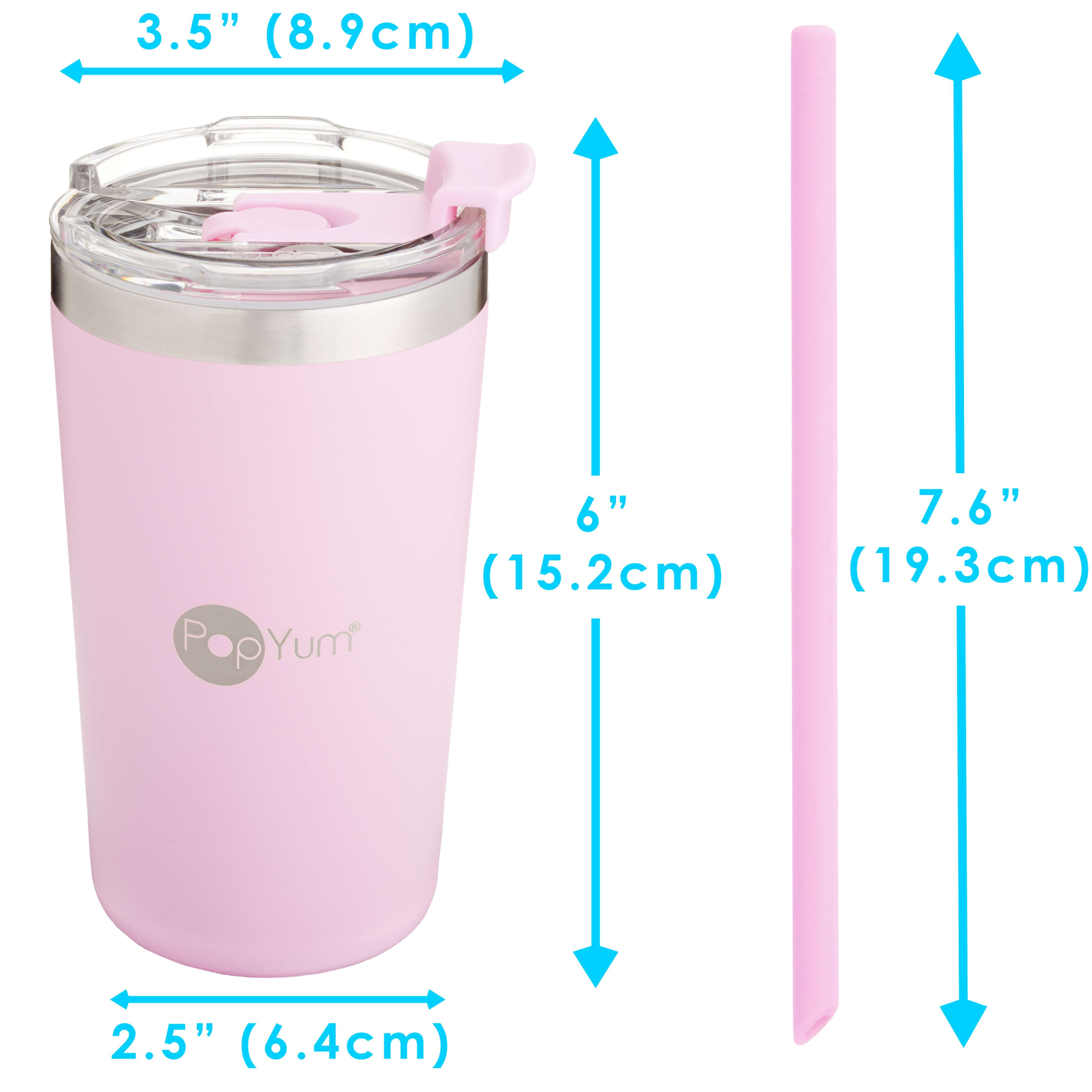 PopYum 13oz Insulated Stainless Steel Kids’ Cups with Lid and Straw, 2-Pack, Green & Pink, stackable, sippy, baby, child, toddler, tumbler - PopYum