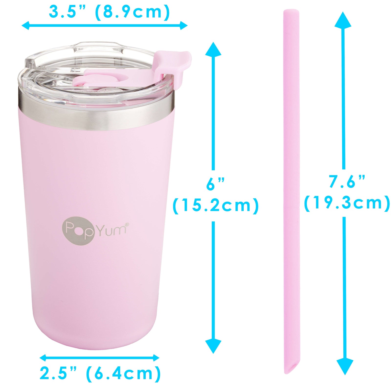 PopYum 13oz Insulated Stainless Steel Kids’ Cups with Lid and Straw, 2-Pack, Green & Pink, stackable, sippy, baby, child, toddler, tumbler - PopYum