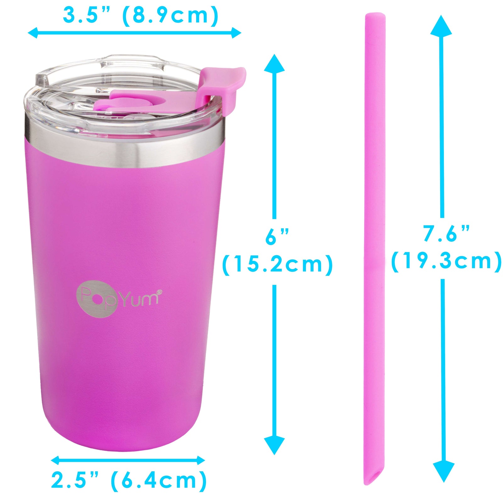 PopYum 13oz Insulated Stainless Steel Kids’ Cups with Lid and Straw, 2-Pack, Purple & Pink, stackable, sippy, baby, child, toddler, tumbler - PopYum