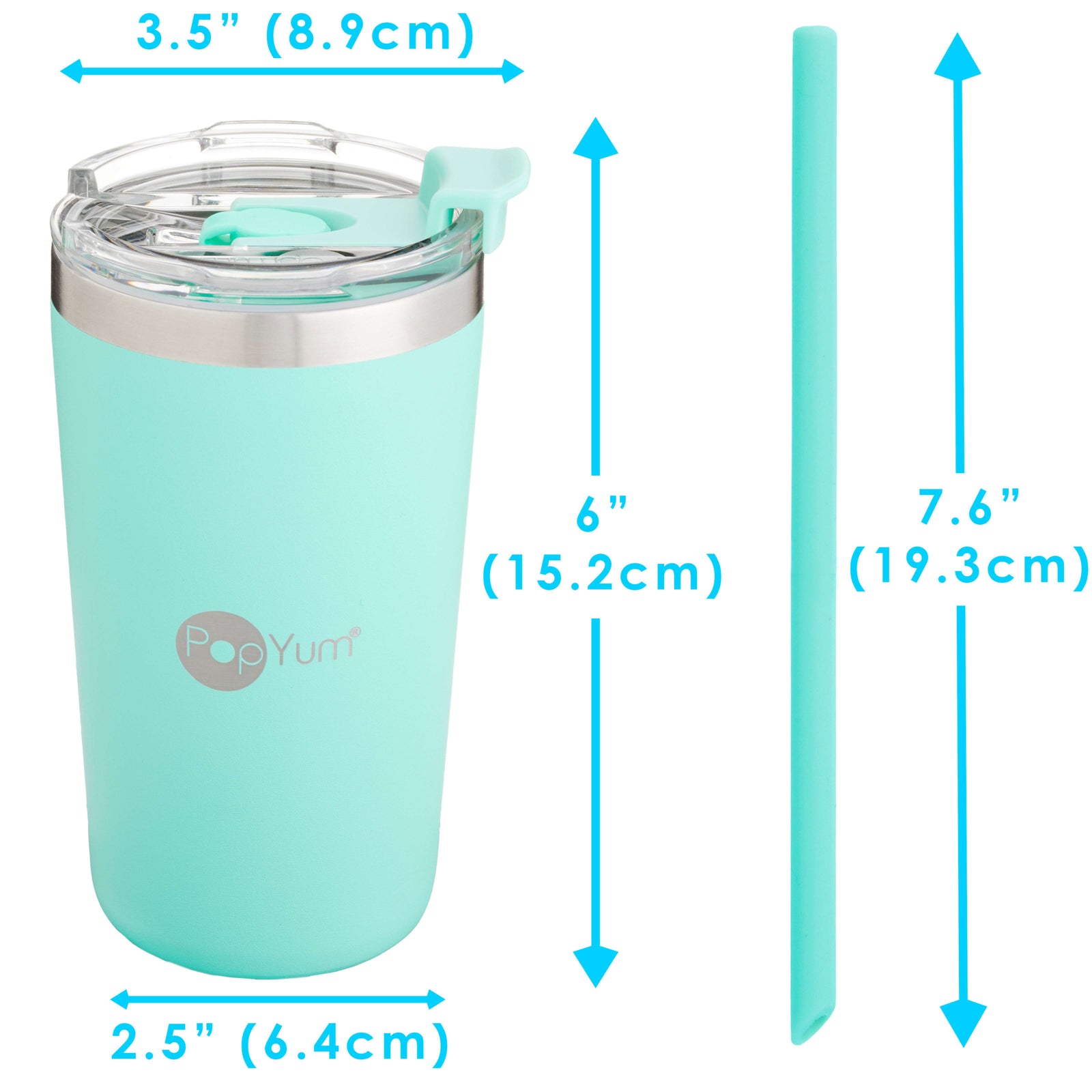 PopYum 13oz Insulated Stainless Steel Kids’ Cups with Lid and Straw, 2-Pack, Blue & Green, stackable, sippy, baby, child, toddler, tumbler - PopYum
