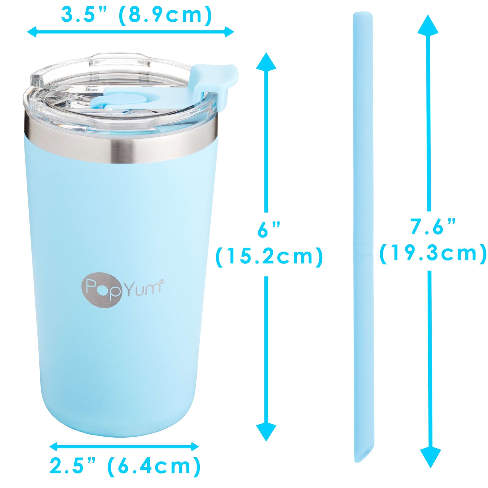 PopYum 13oz Insulated Stainless Steel Kids’ Cups with Lid and Straw, 2-Pack, Blue & Pink, stackable, sippy, baby, child, toddler, tumbler - PopYum