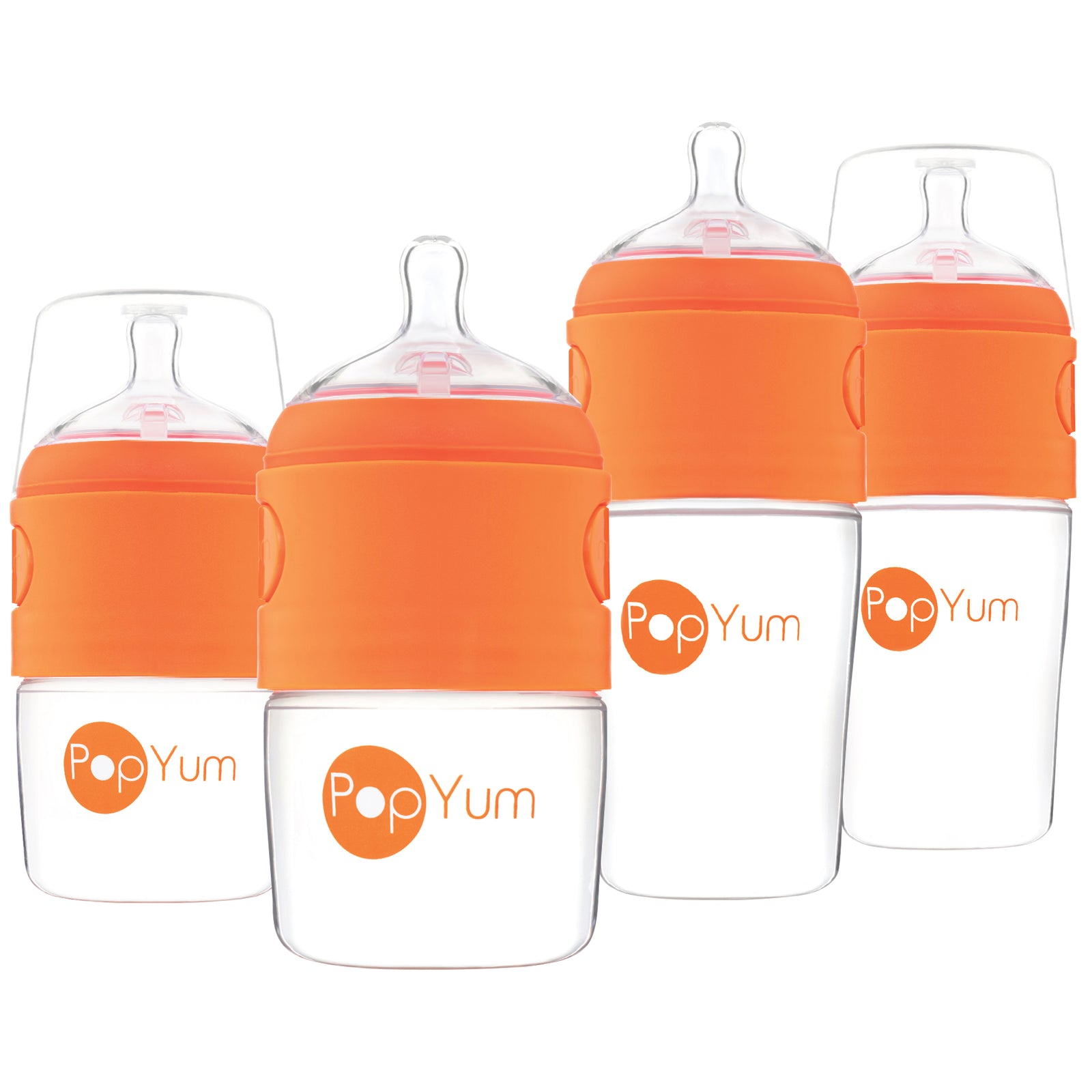PopYum Baby Bottle Starter Set for Breast and Formula Feeding, 4-Pack, Orange, 2x 5oz Bottles (150ml) + 2x 9oz Bottles (260ml) - PopYum