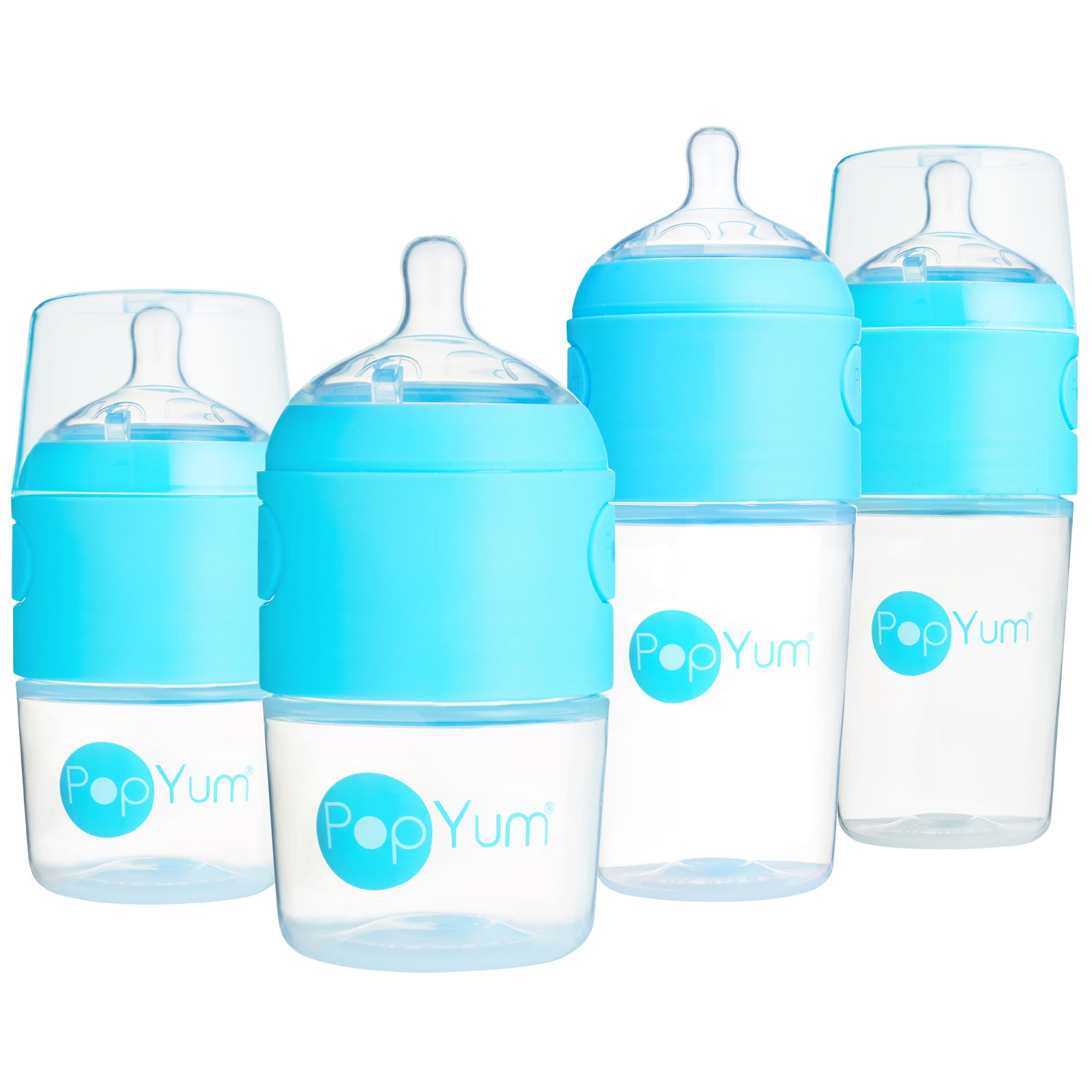 PopYum Baby Bottle Starter Set for Breast and Formula Feeding, 4-Pack, Blue, 2x 5oz Bottles (150ml) + 2x 9oz Bottles (260ml) - PopYum