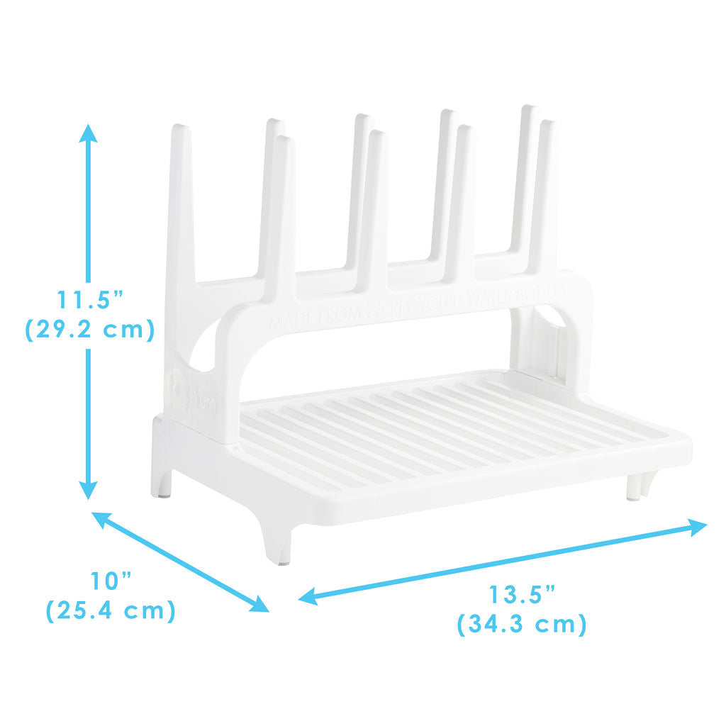 PopYum Glacier White Space Saving Drying Rack from 100% Recycled Bottles, countertop for Baby Bottles, Plastic Bags, Cups, Glass, tumblers, Compact - PopYum