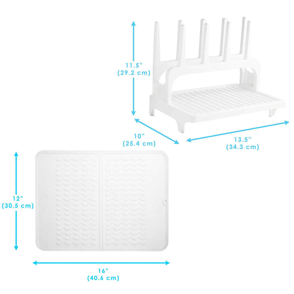 PopYum Glacier White Drying Rack from 100% Recycled Bottles with Silicone Drying Mat, countertop for Baby Bottles, Plastic Bags, Cups, Compact - PopYum